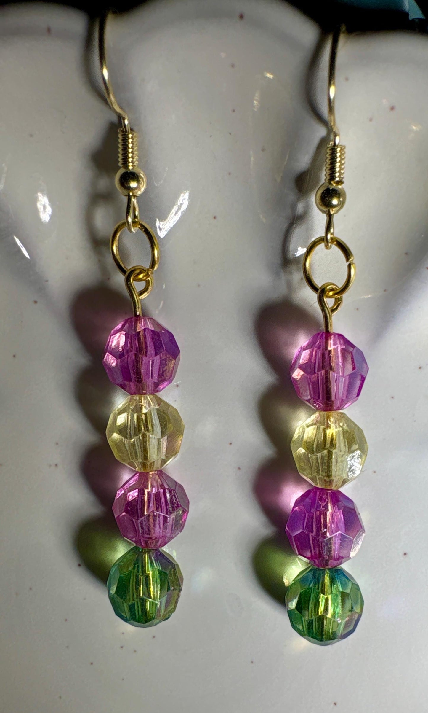 Colorful Dangle Earrings | Pink Yellow Green Beaded Crystals Earrings Consecrated Jewelry Co.