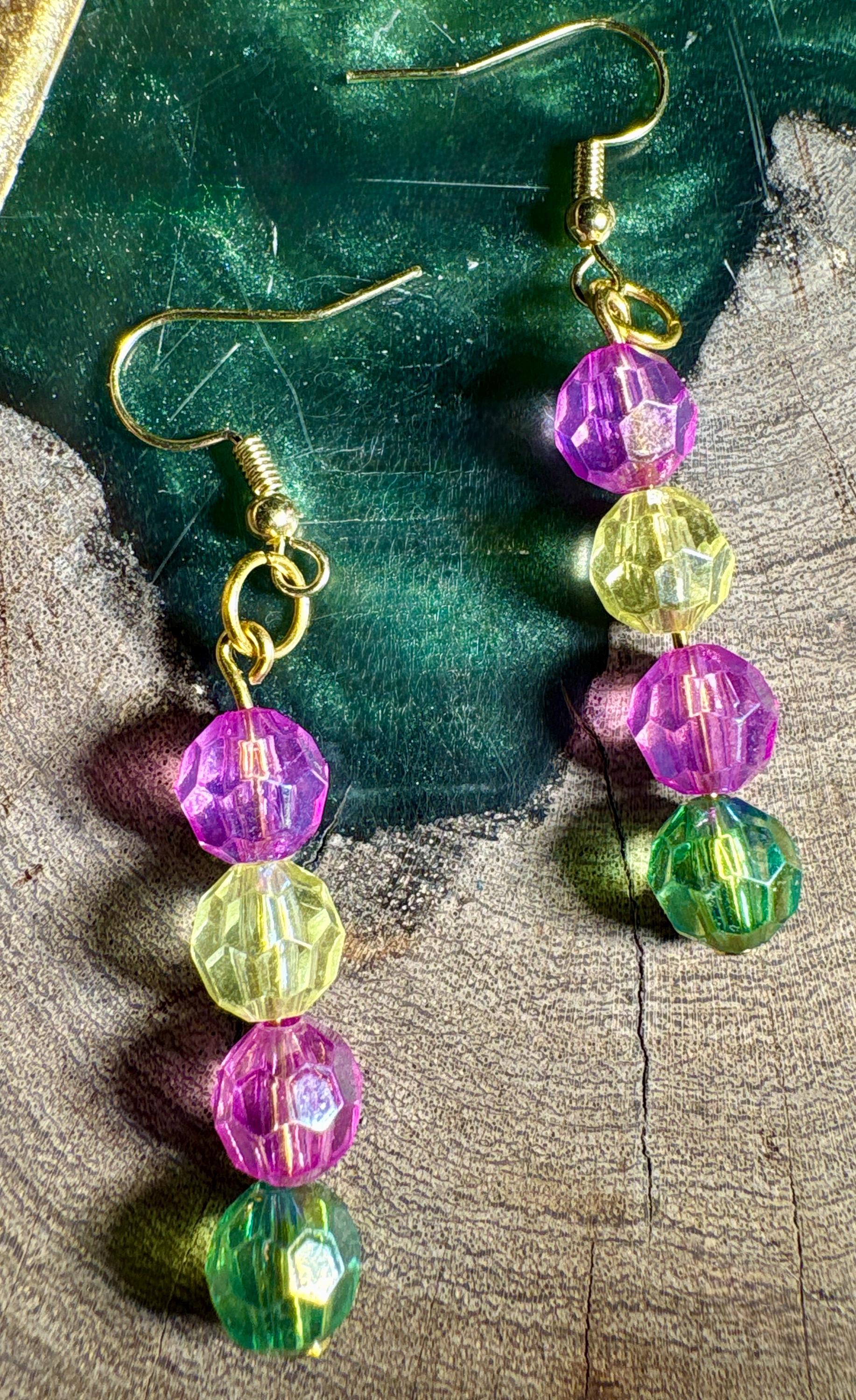 Colorful Dangle Earrings | Pink Yellow Green Beaded Crystals Earrings Consecrated Jewelry Co.