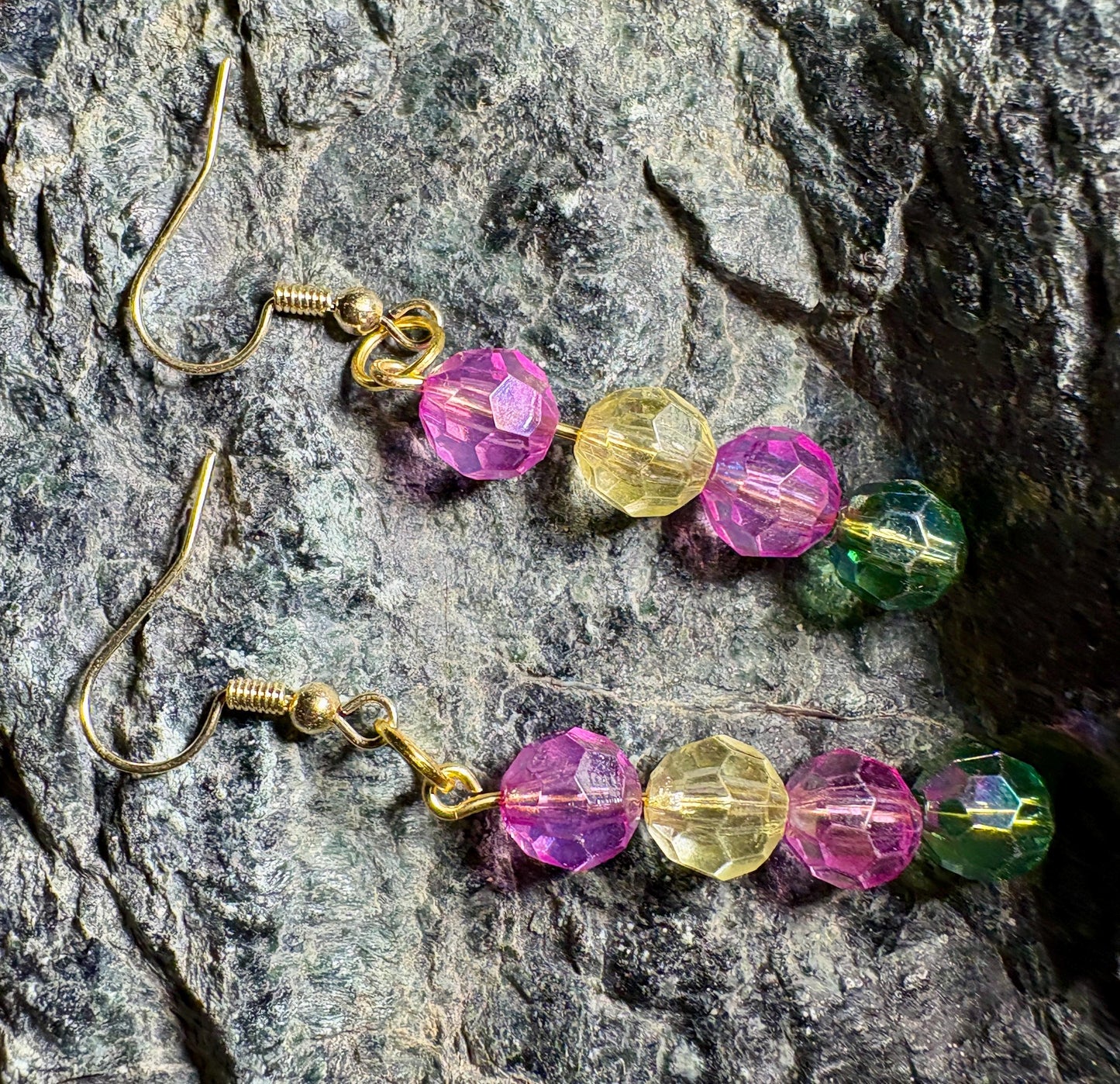 Colorful Dangle Earrings | Pink Yellow Green Beaded Crystals Earrings Consecrated Jewelry Co.