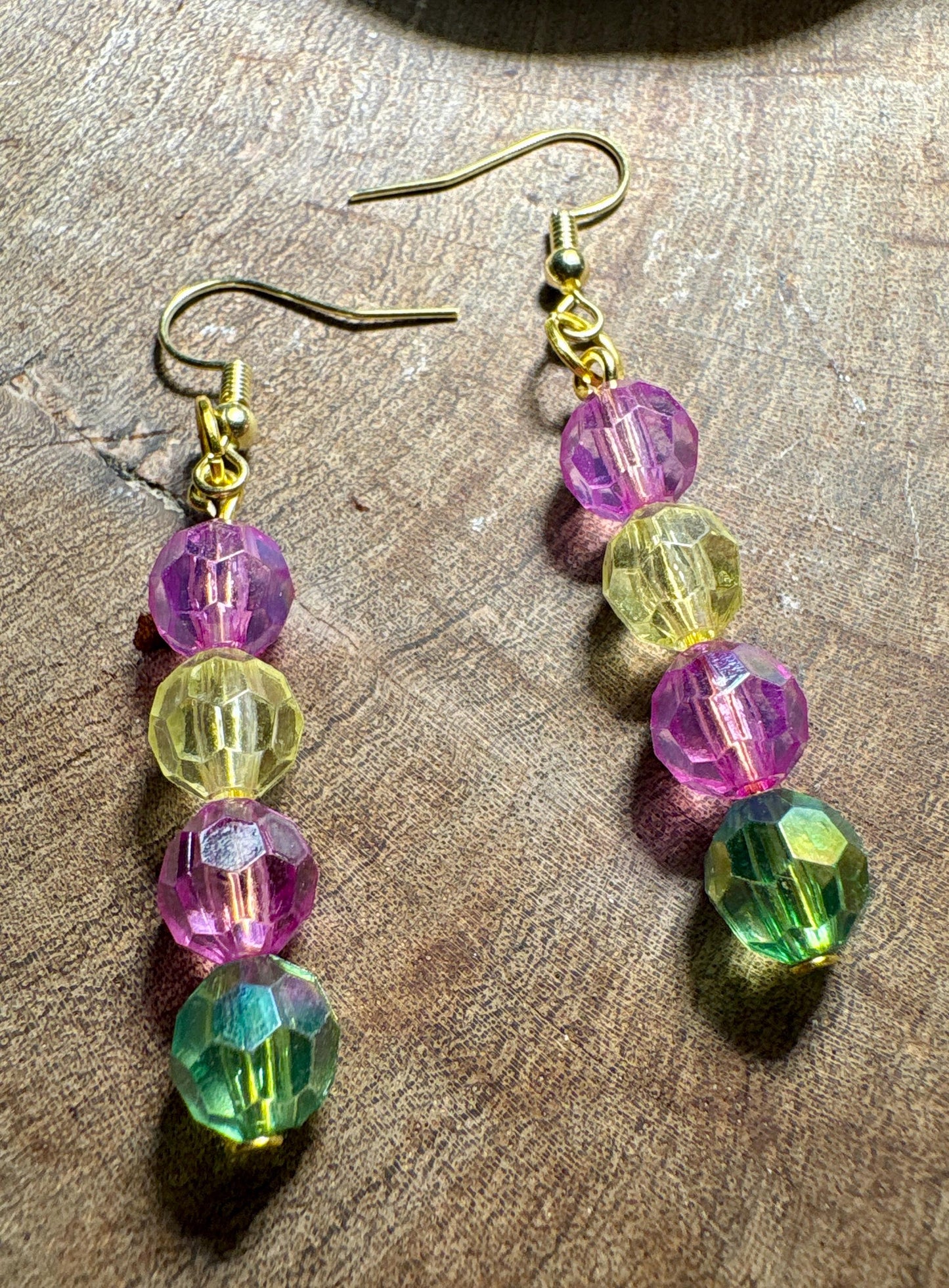 Colorful Dangle Earrings | Pink Yellow Green Beaded Crystals Earrings Consecrated Jewelry Co.