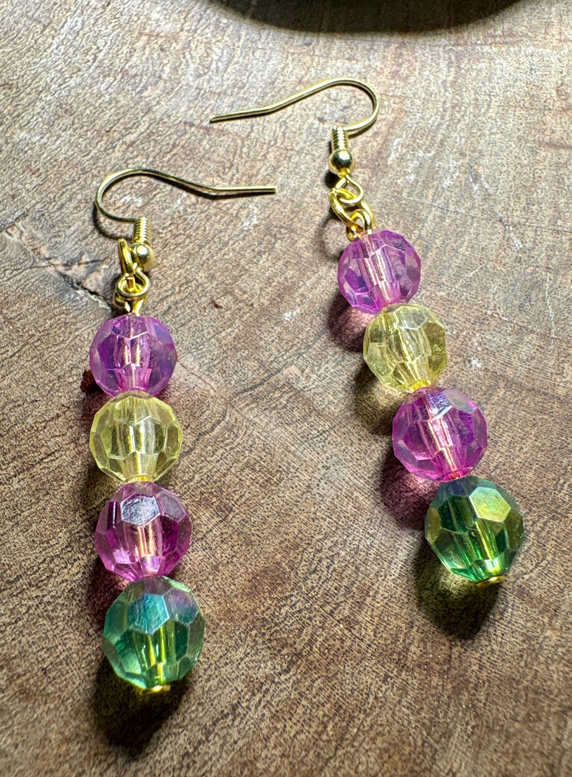 Colorful Dangle Earrings | Pink Yellow Green Beaded Crystals Earrings Consecrated Jewelry Co.