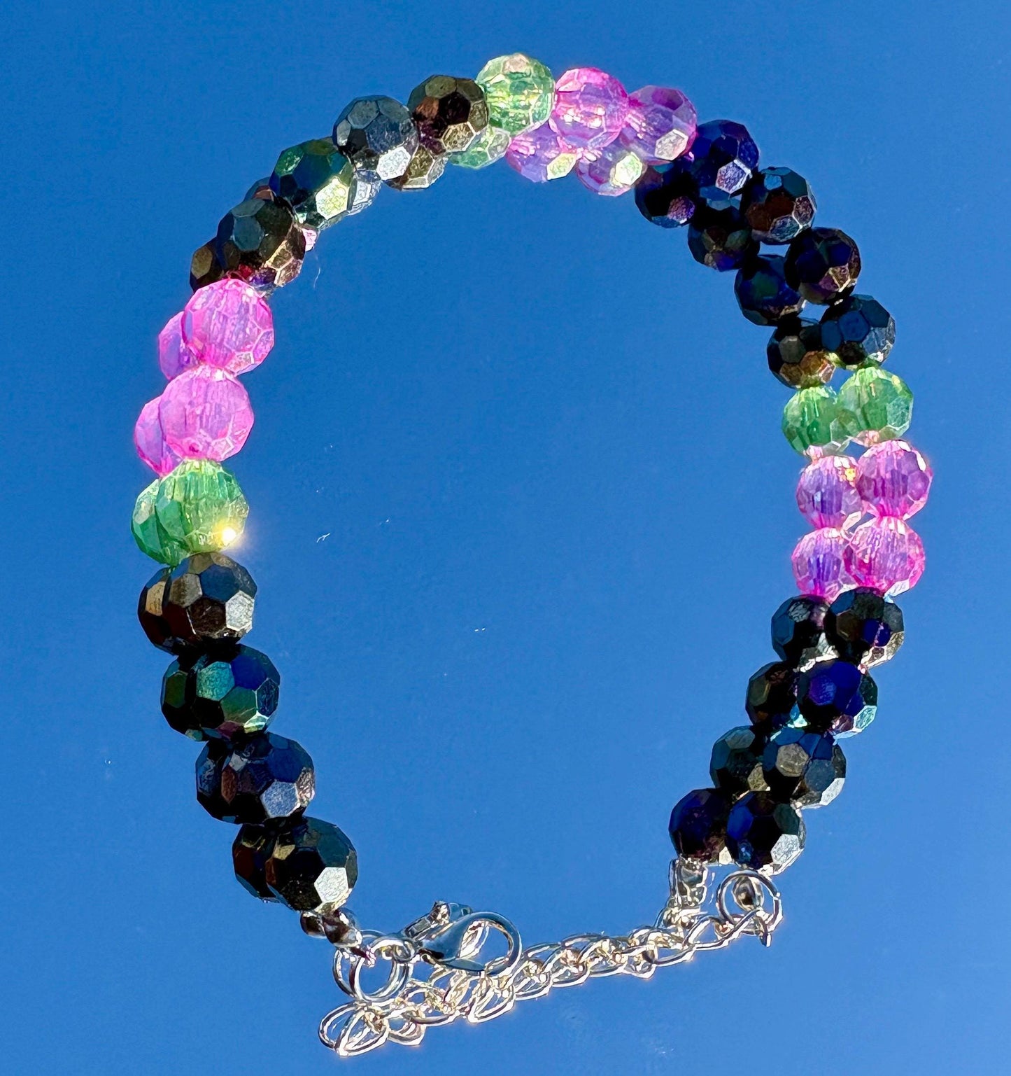 Colorful Beaded Crystal Bracelet | Pink Blue Green Adjustable Bracelets Consecrated Jewelry Co.