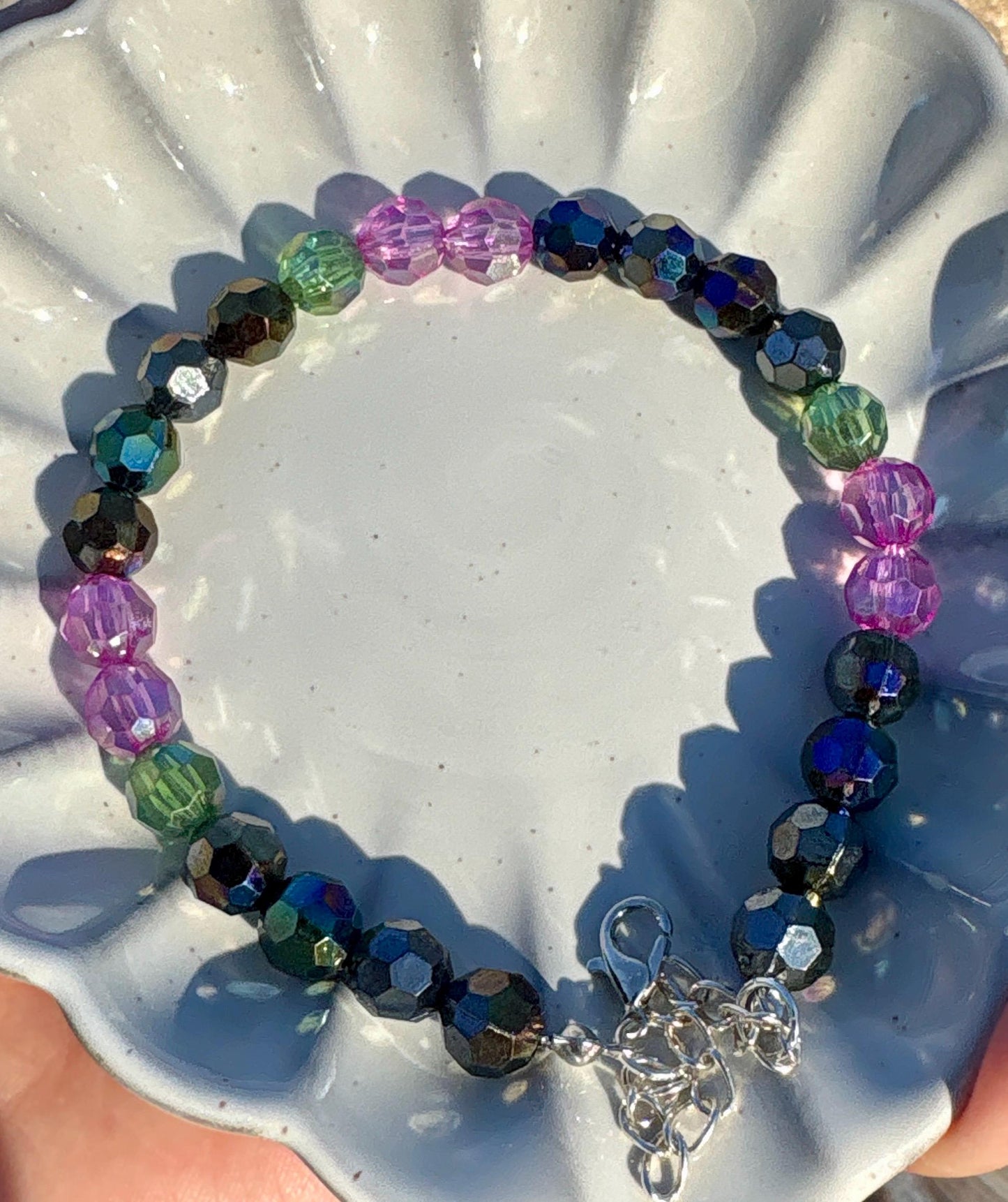 Colorful Beaded Crystal Bracelet | Pink Blue Green Adjustable Bracelets Consecrated Jewelry Co.