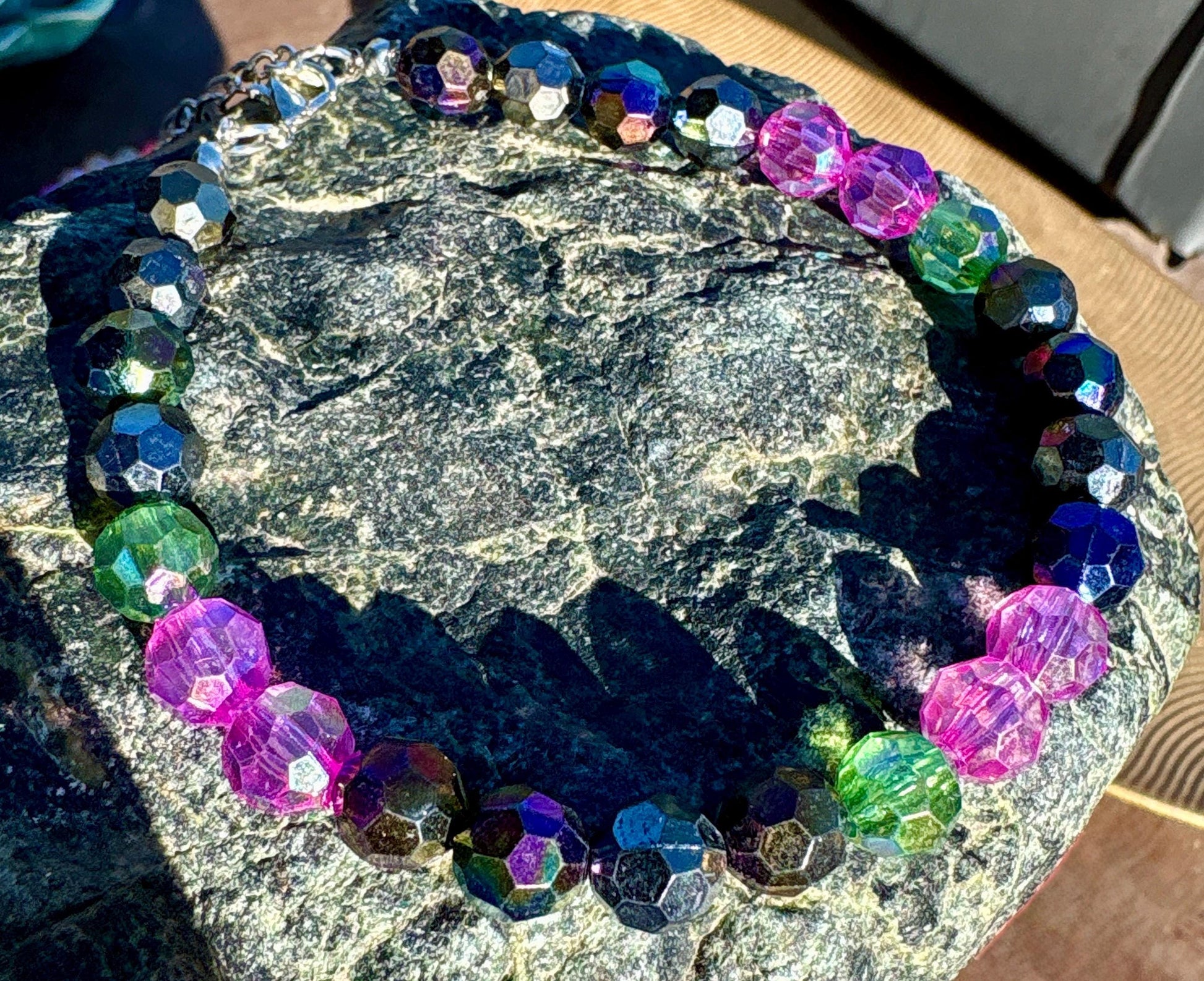 Colorful Beaded Crystal Bracelet | Pink Blue Green Adjustable Bracelets Consecrated Jewelry Co.