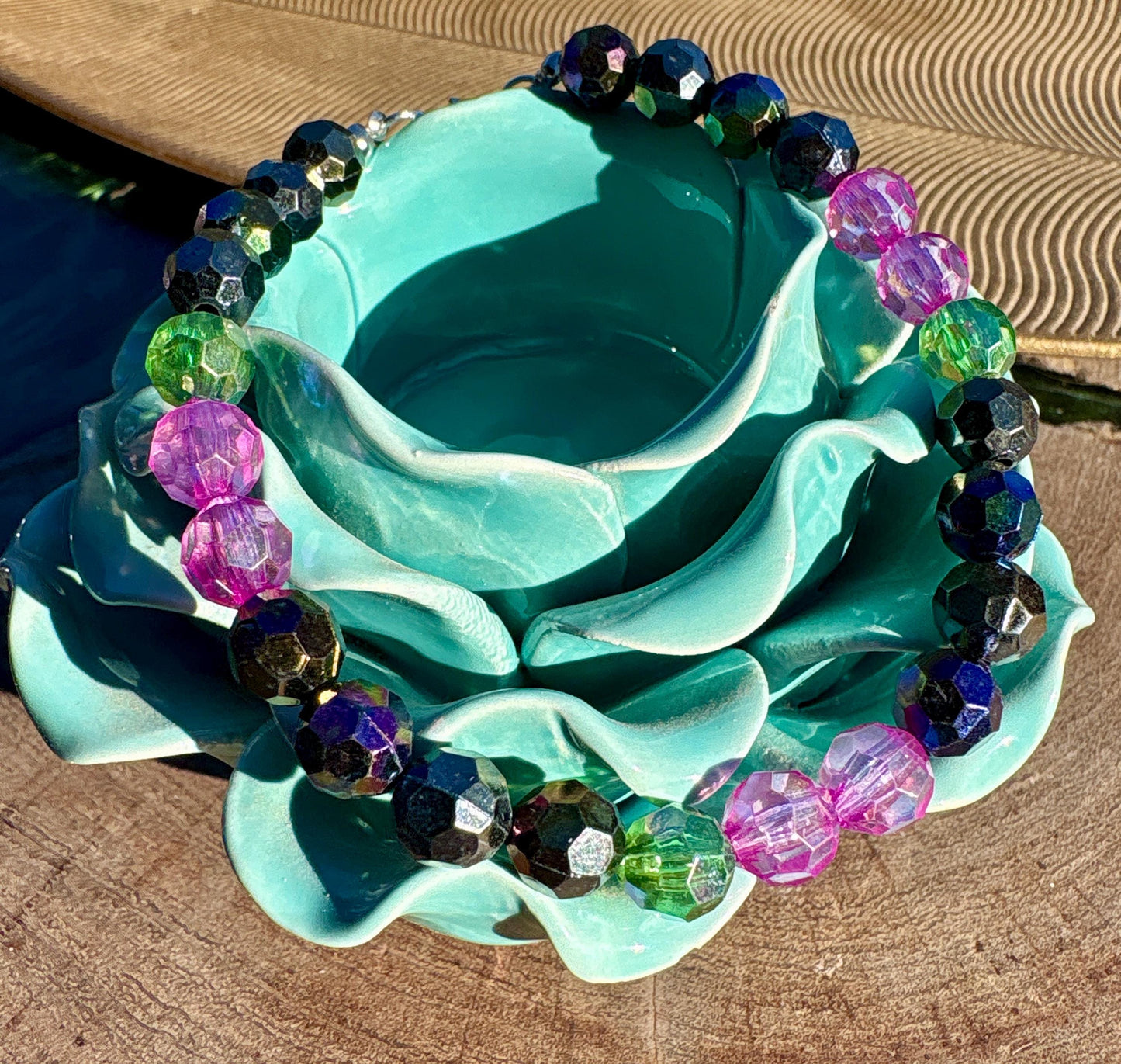 Colorful Beaded Crystal Bracelet | Pink Blue Green Adjustable Bracelets Consecrated Jewelry Co.
