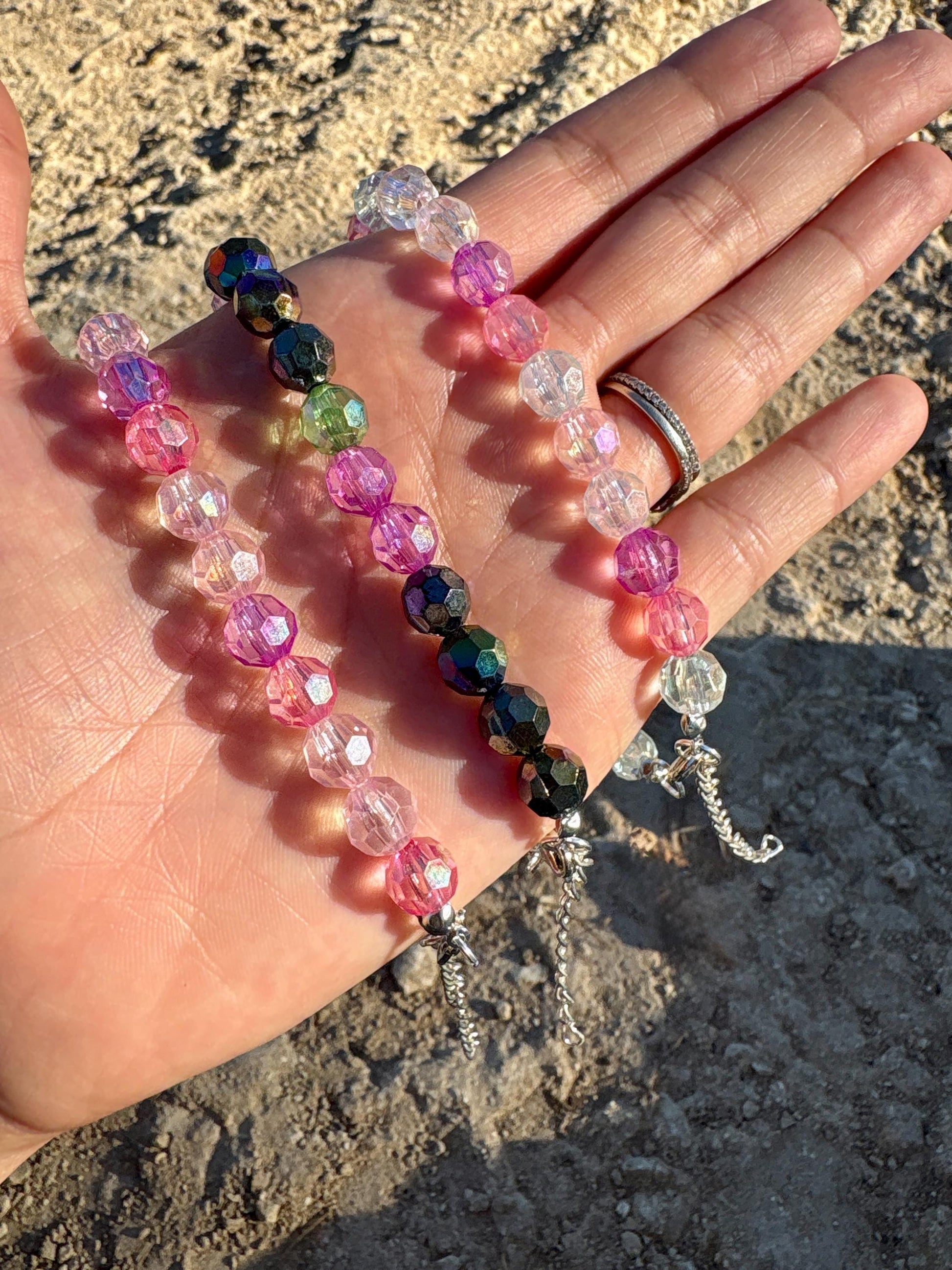 Baby Pink & Blue Beaded Crystal Bracelet | Colorful Adjustable Bracelets Consecrated Jewelry Co.