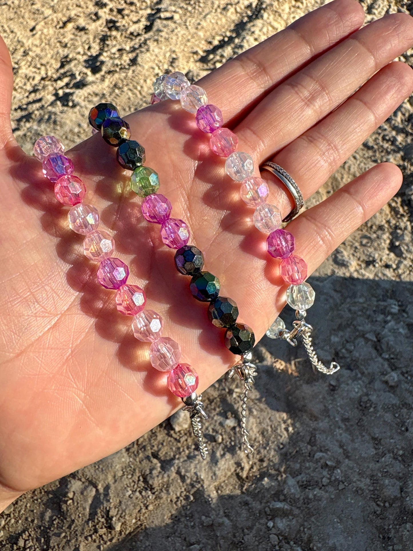 Colorful Beaded Crystal Bracelet | Pink Blue Green Adjustable Bracelets Consecrated Jewelry Co.
