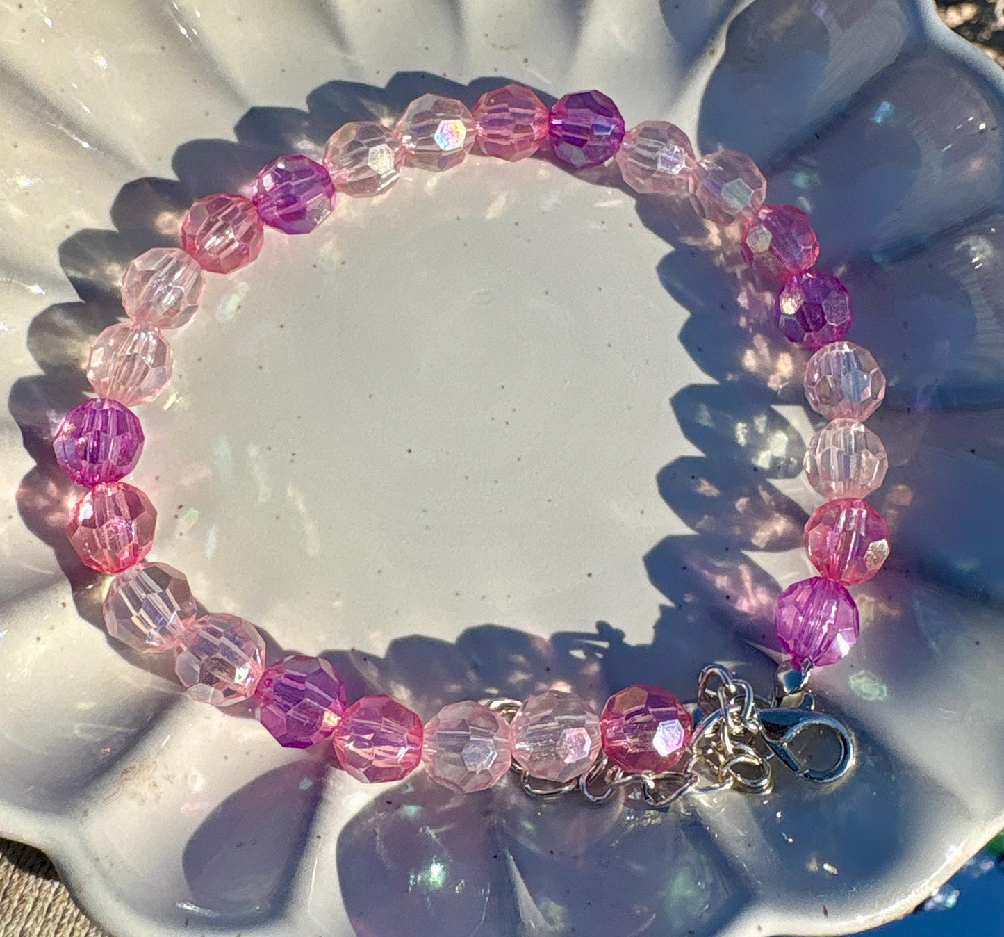 Colorful Pink Beaded Crystal Bracelet | Adjustable Clasp Bracelets Consecrated Jewelry Co.