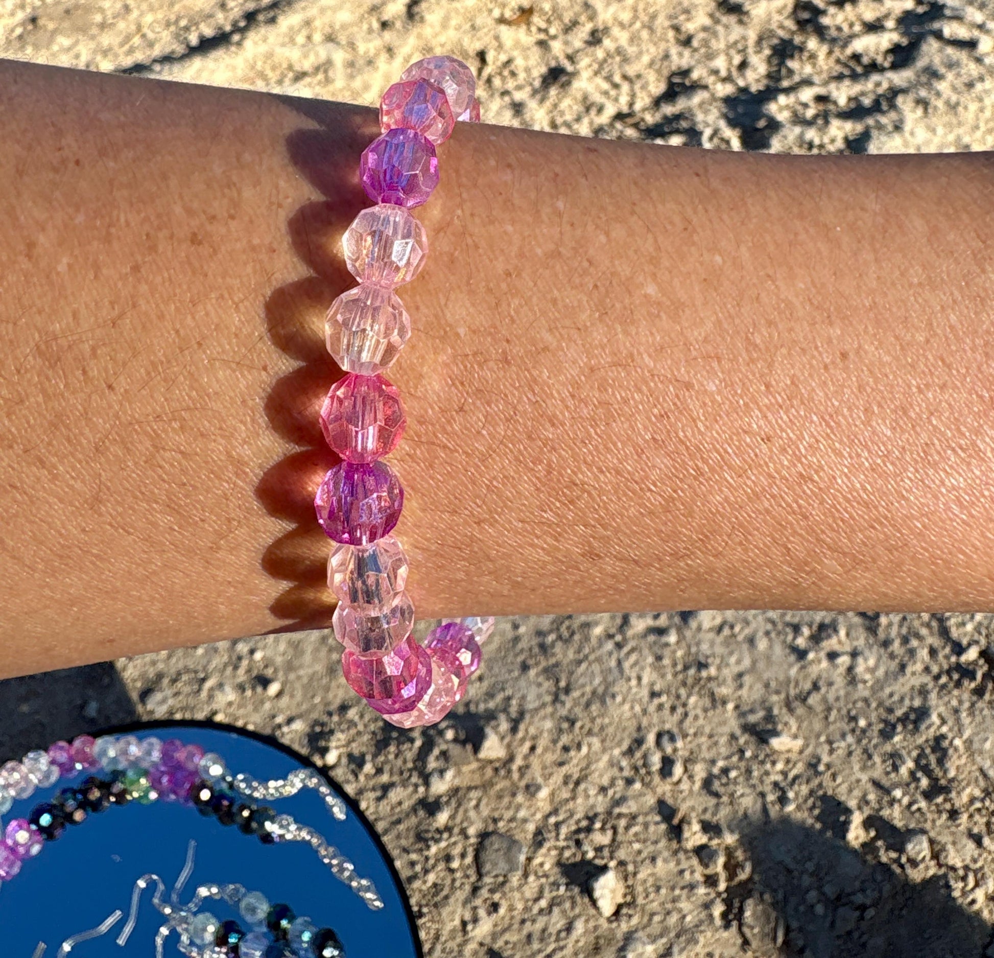 Colorful Pink Beaded Crystal Bracelet | Adjustable Clasp Bracelets Consecrated Jewelry Co.