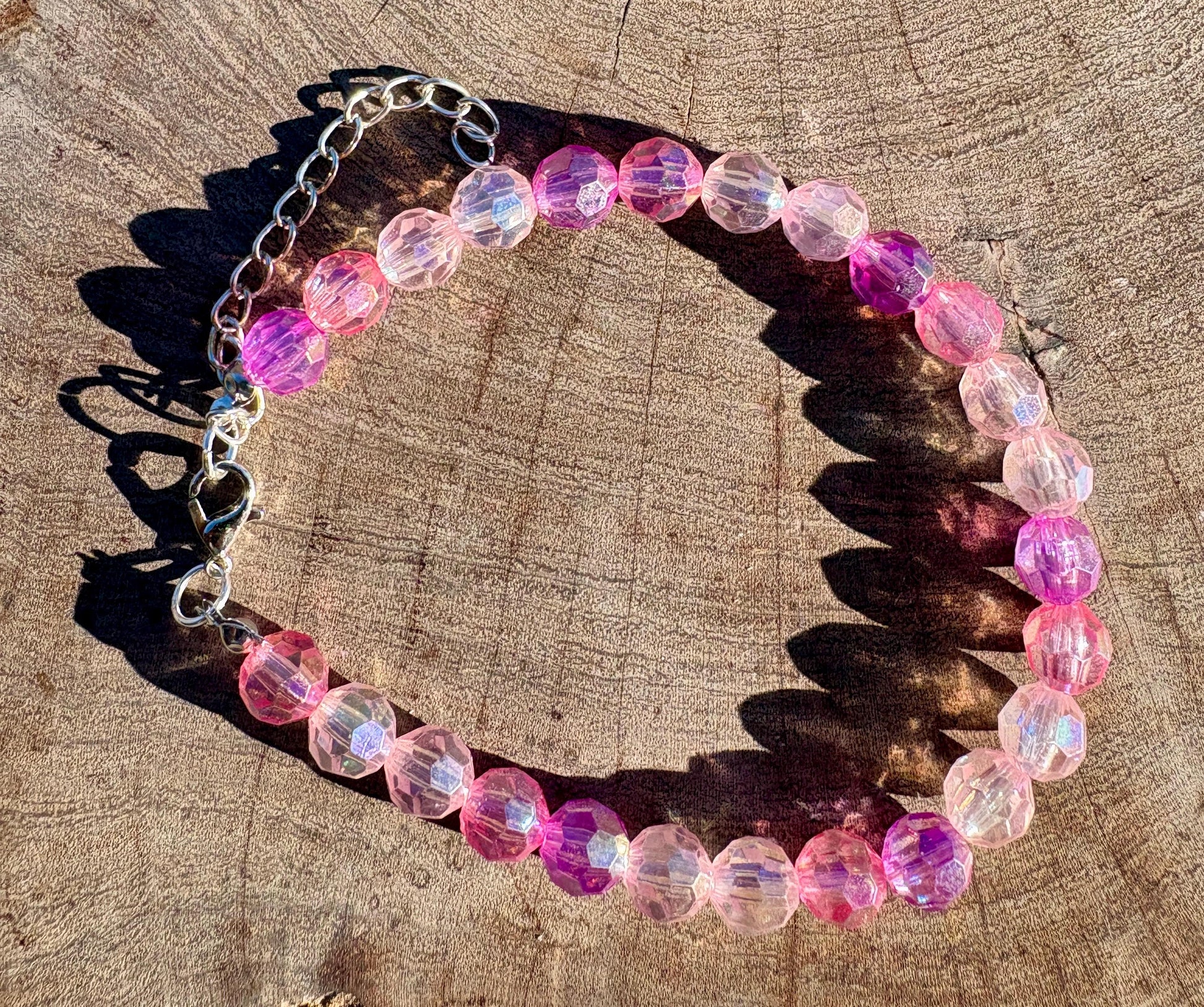 Colorful Pink Beaded Crystal Bracelet | Adjustable Clasp Bracelets Consecrated Jewelry Co.