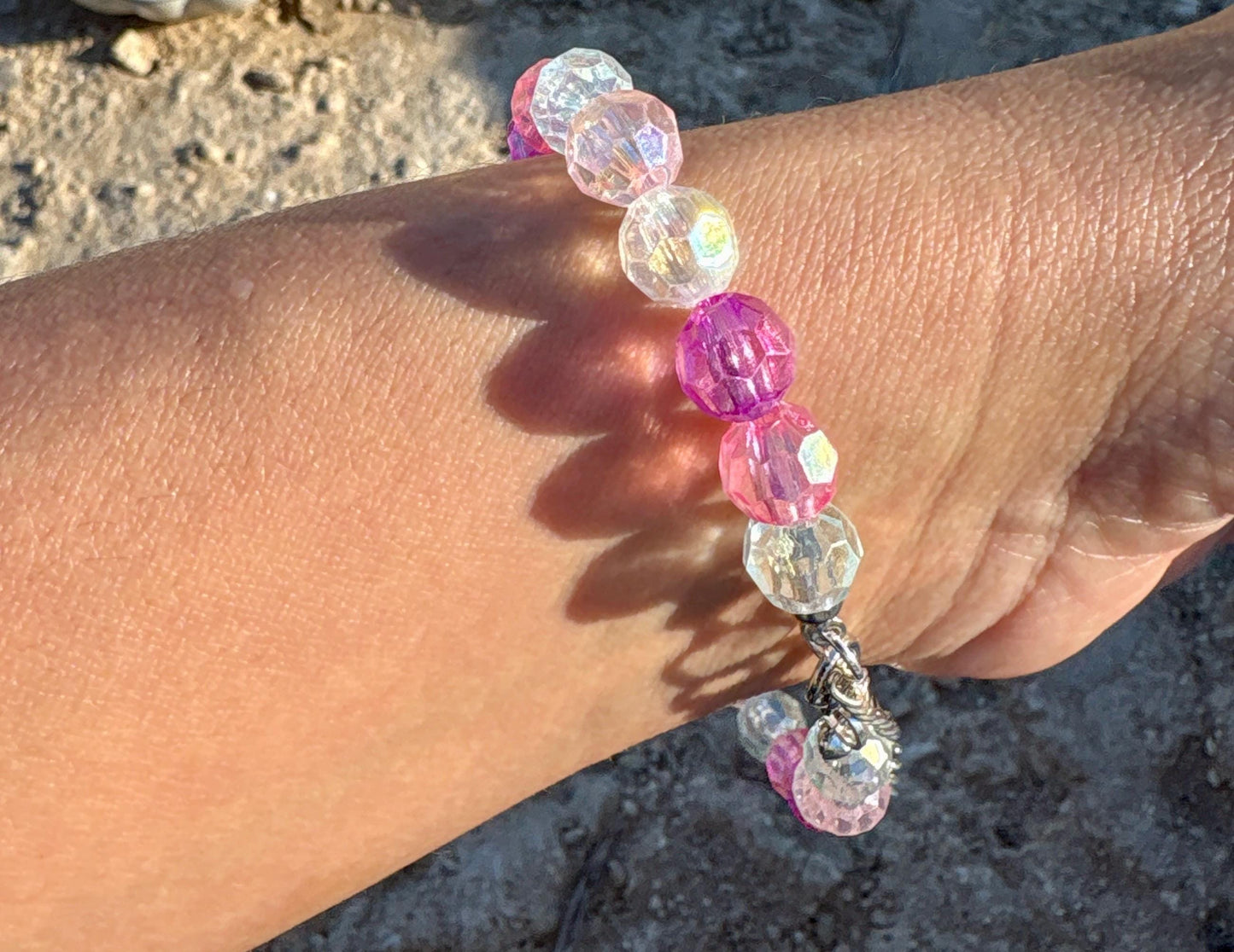 Baby Pink & Blue Beaded Crystal Bracelet | Colorful Adjustable Bracelets Consecrated Jewelry Co.