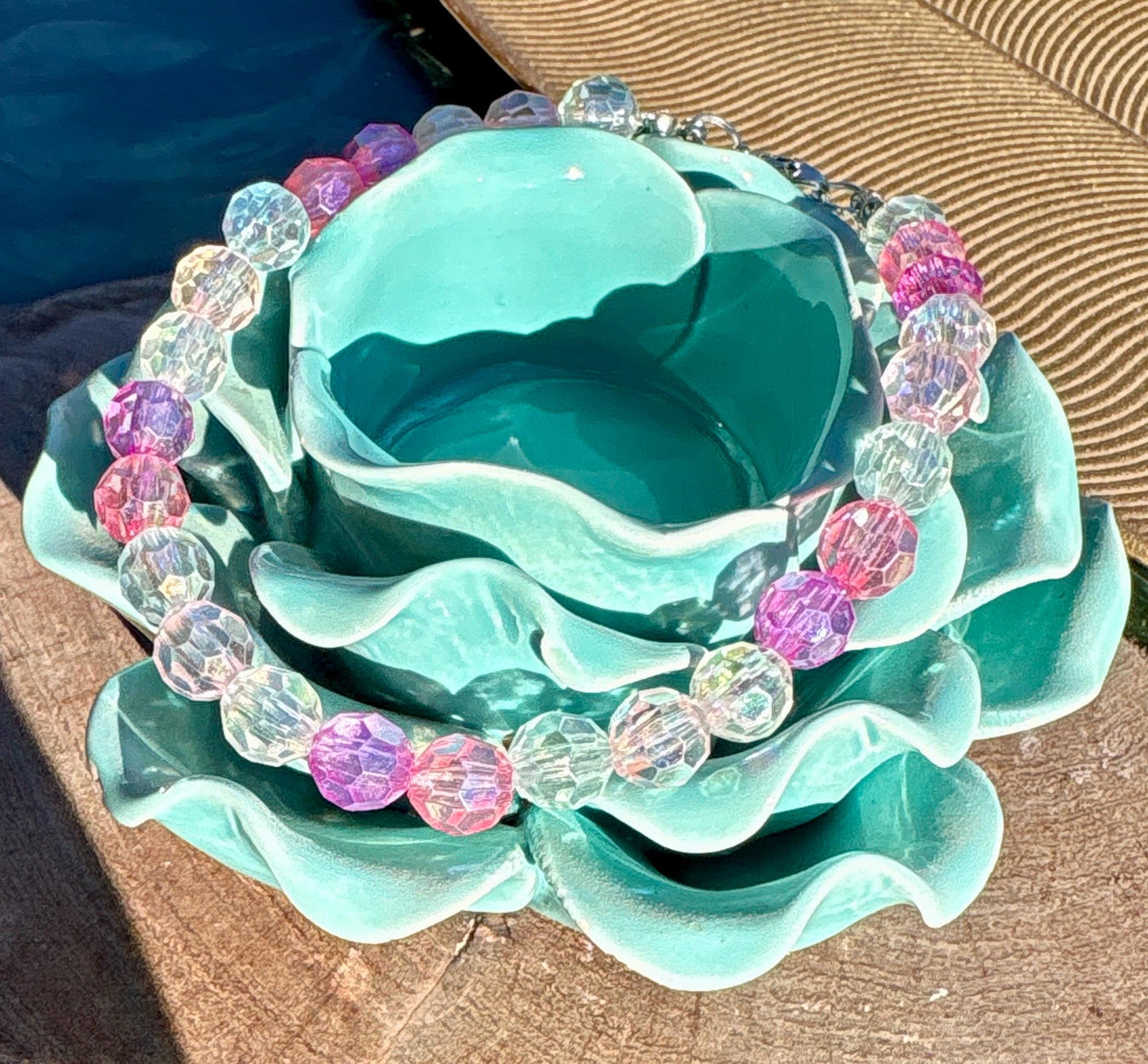 Baby Pink & Blue Beaded Crystal Bracelet | Colorful Adjustable Bracelets Consecrated Jewelry Co.