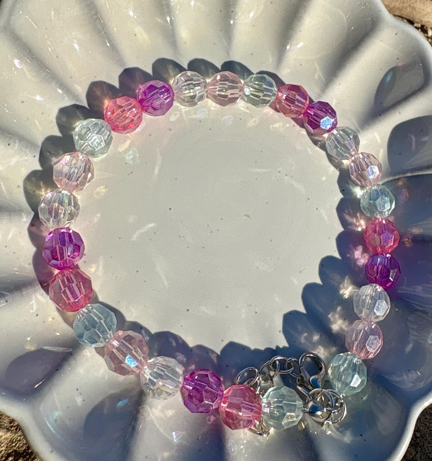 Baby Pink & Blue Beaded Crystal Bracelet | Colorful Adjustable Bracelets Consecrated Jewelry Co.