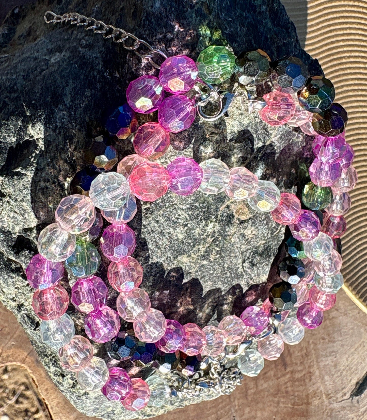 Baby Pink & Blue Beaded Crystal Bracelet | Colorful Adjustable Bracelets Consecrated Jewelry Co.