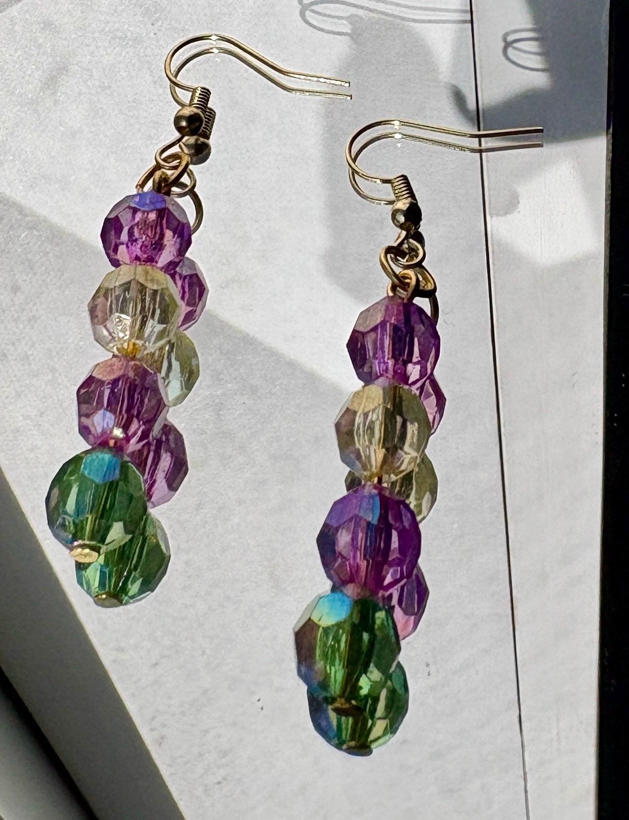 Colorful Dangle Earrings | Pink Yellow Green Beaded Crystals Earrings Consecrated Jewelry Co.