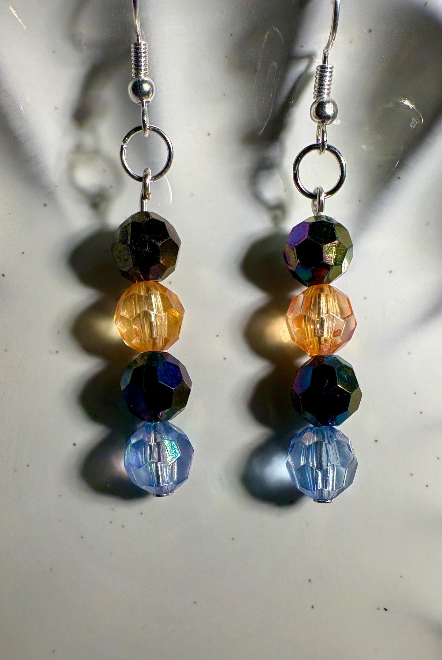 Colorful Dangle Earrings | Orange Blue Black Iridescent Beaded Crystals Earrings Consecrated Jewelry Co.