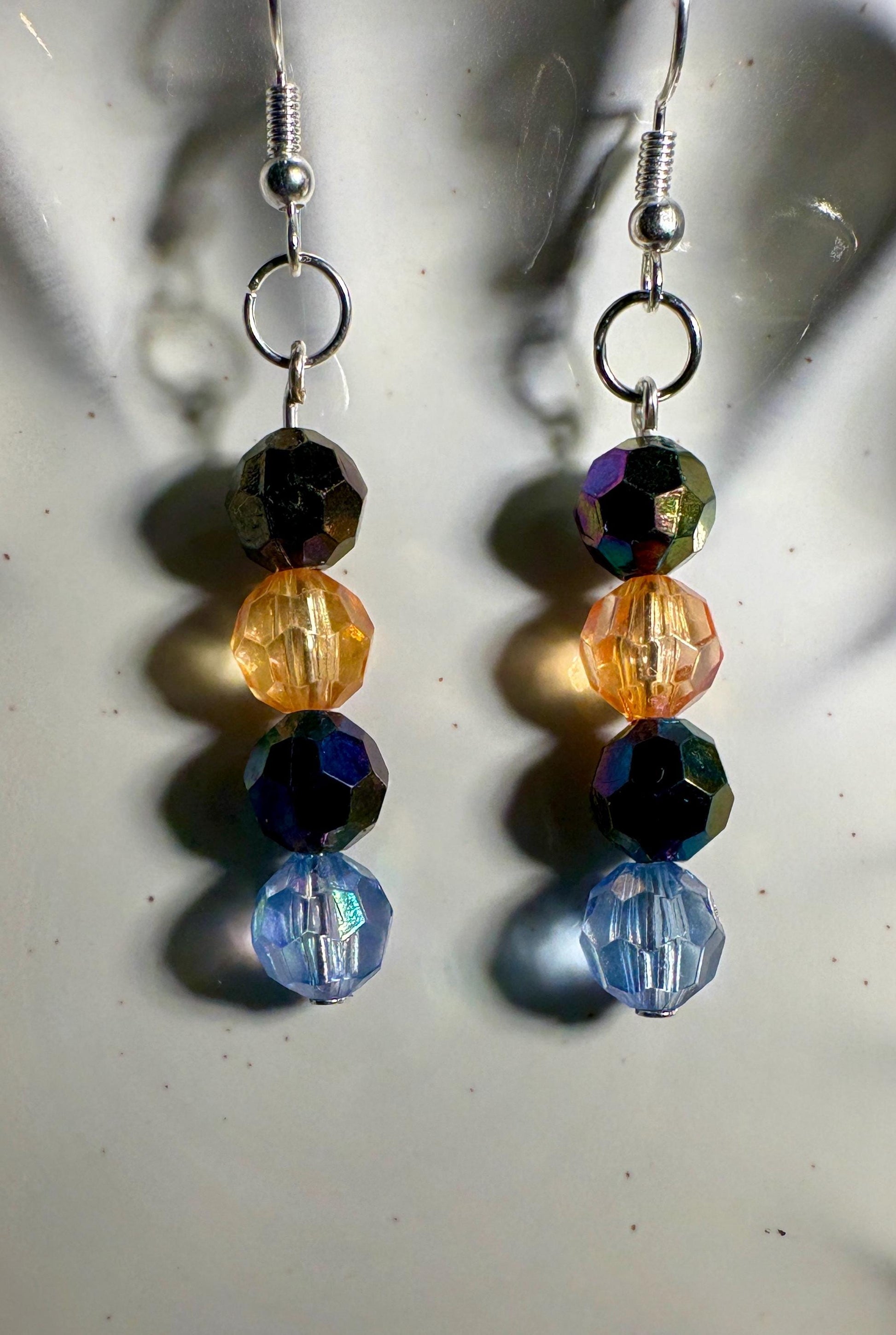 Colorful Dangle Earrings | Orange Blue Black Iridescent Beaded Crystals Earrings Consecrated Jewelry Co.