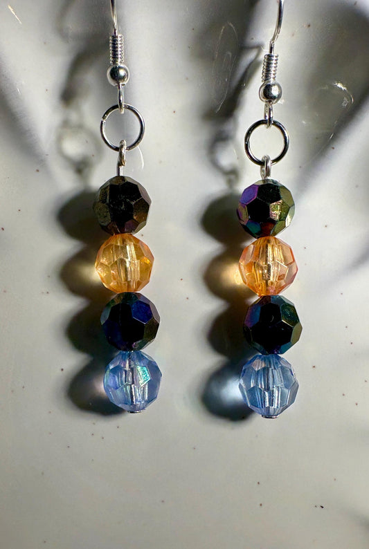 Colorful Dangle Earrings | Orange Blue Black Iridescent Beaded Crystals Earrings Consecrated Jewelry Co.