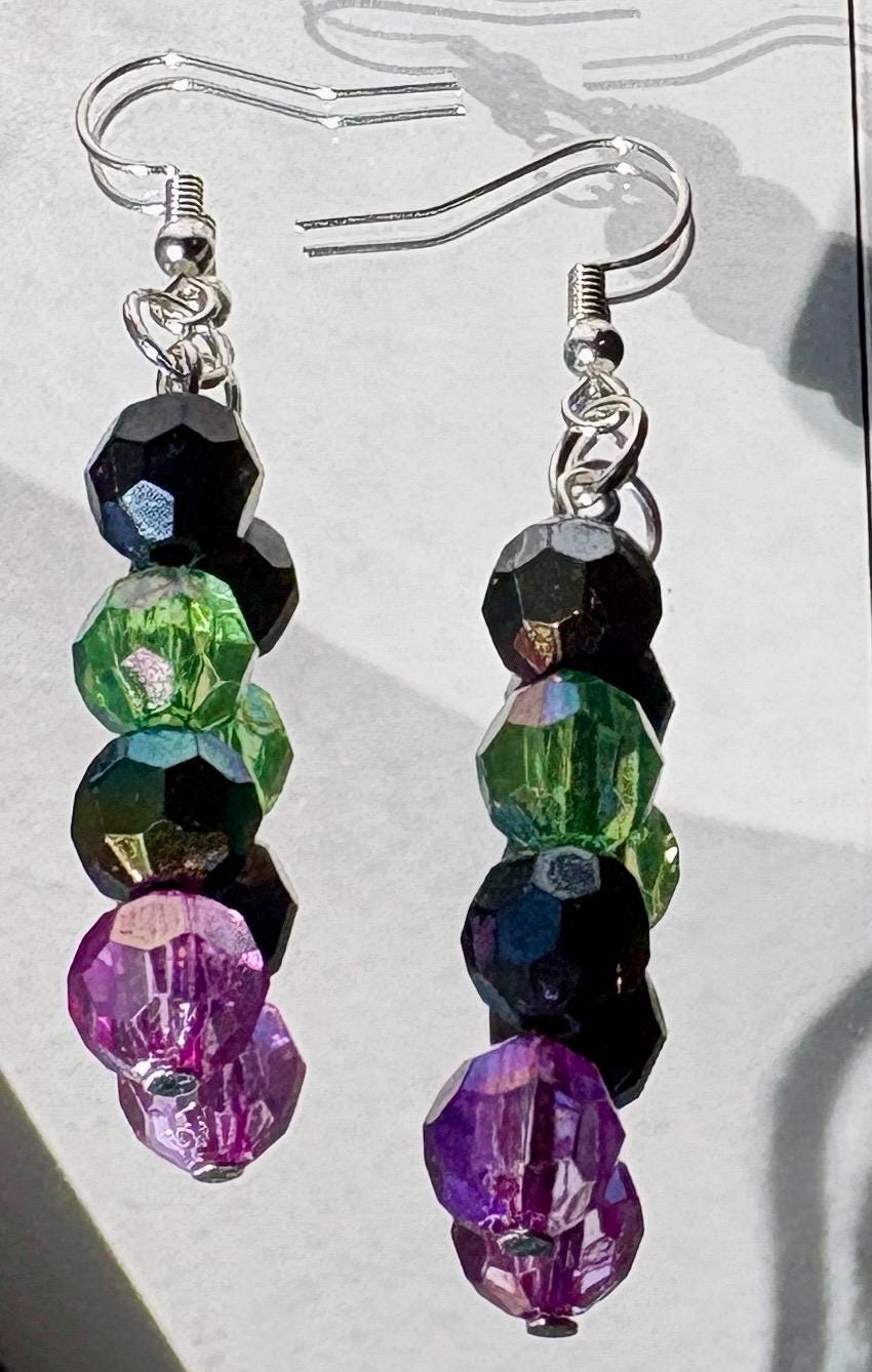 Colorful Dangle Earrings | Pink Blue Green Beaded Crystals Earrings Consecrated Jewelry Co.