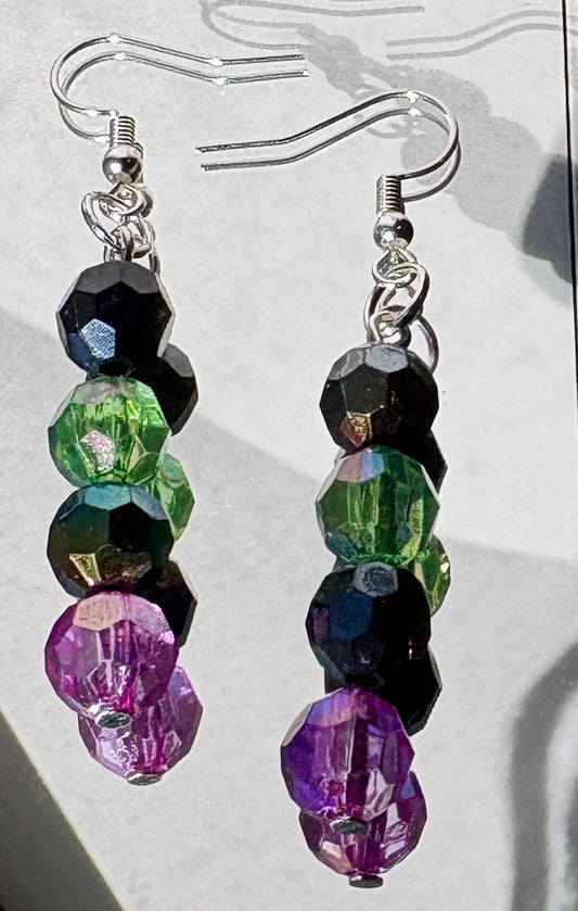 Colorful Dangle Earrings | Pink Blue Green Beaded Crystals Earrings Consecrated Jewelry Co.