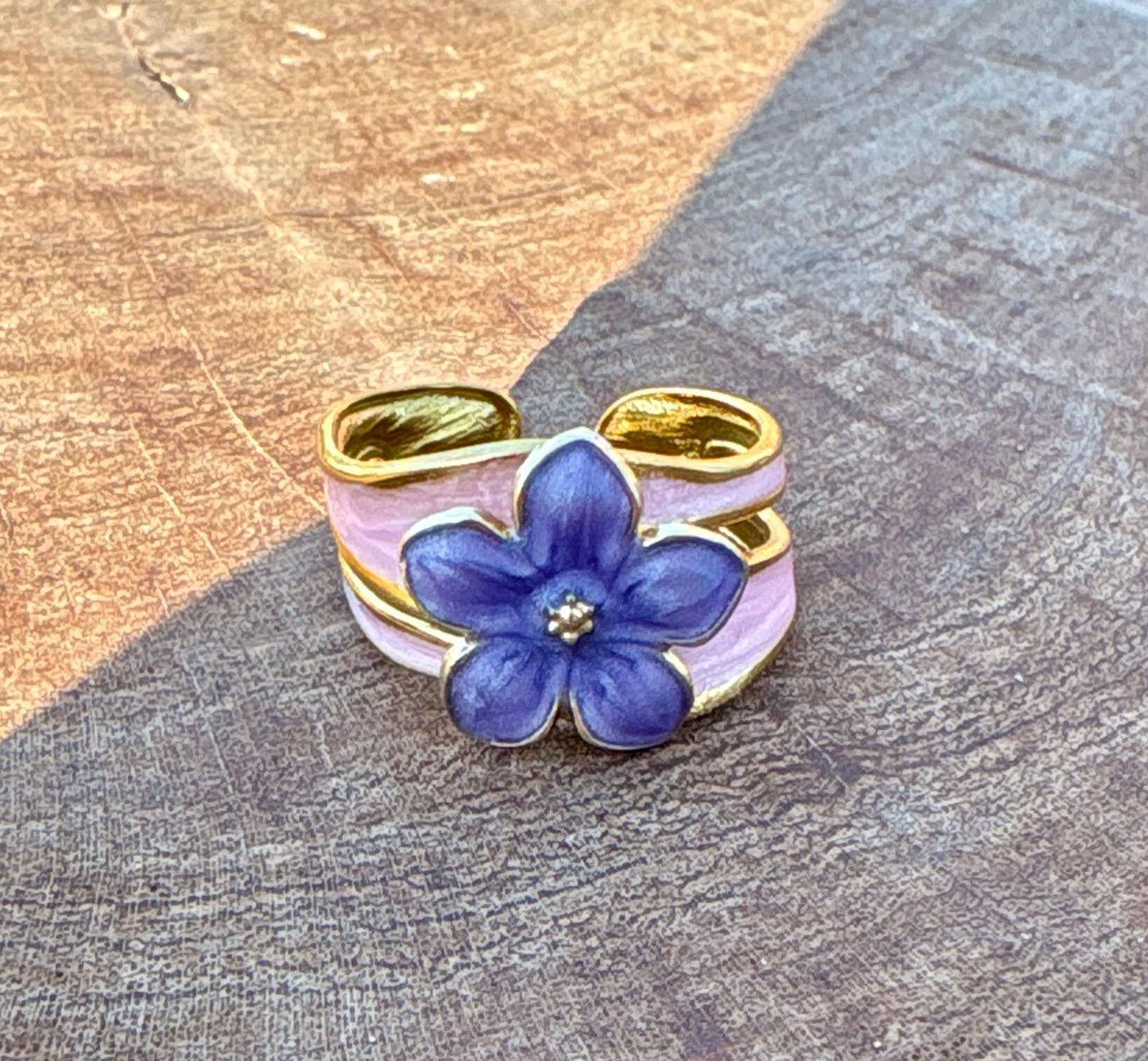 Gold Purple Flower Ring | Pink & Gold Wavy Band Rings Consecrated Jewelry Co.