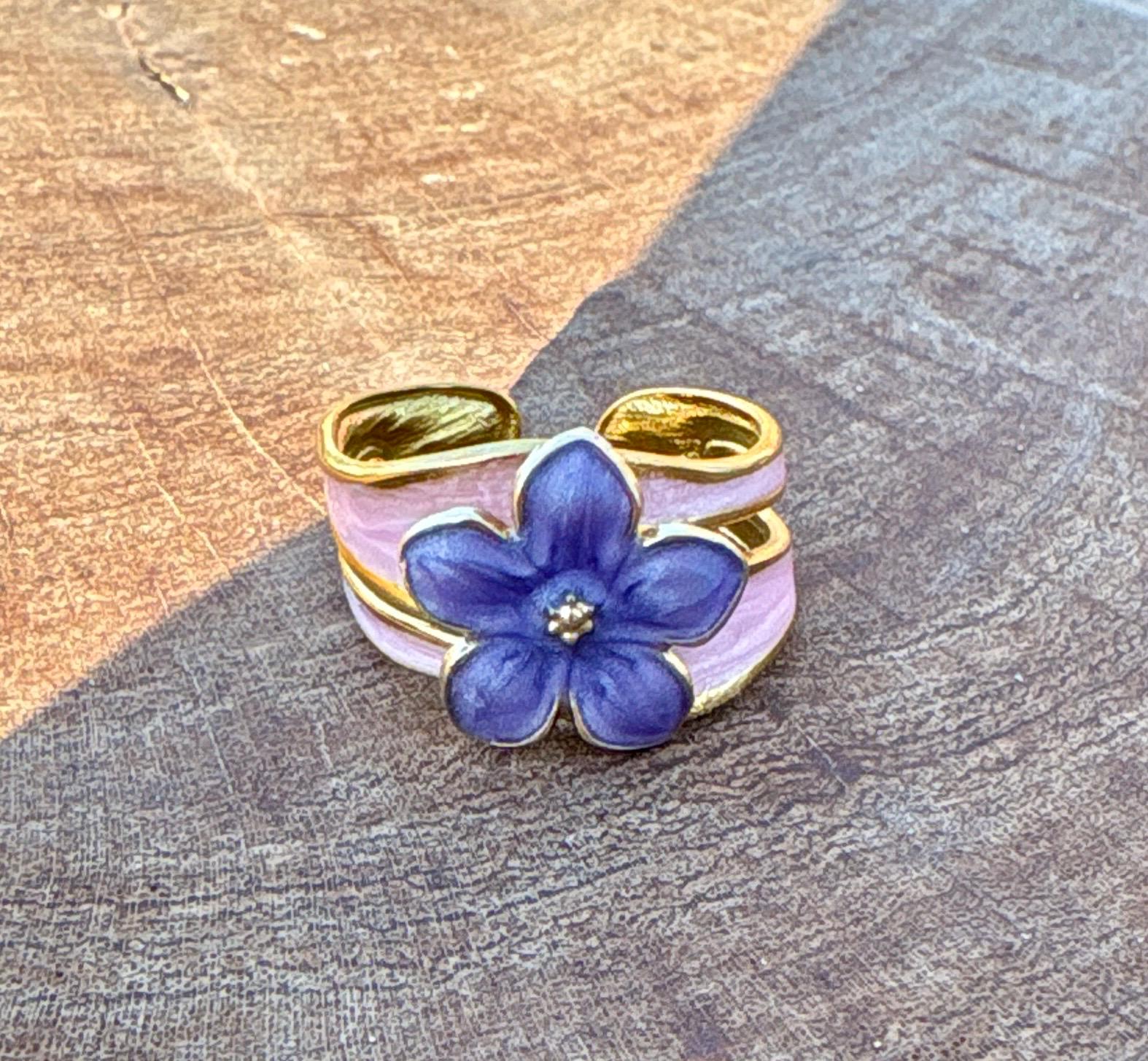 Gold Purple Flower Ring | Pink & Gold Wavy Band Rings Consecrated Jewelry Co.