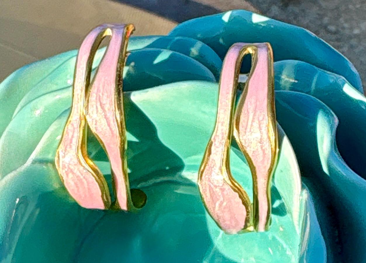Blush Pink Sculptural Enamel Earrings | Gold Wave Statement Hoops Earrings Consecrated Jewelry Co.