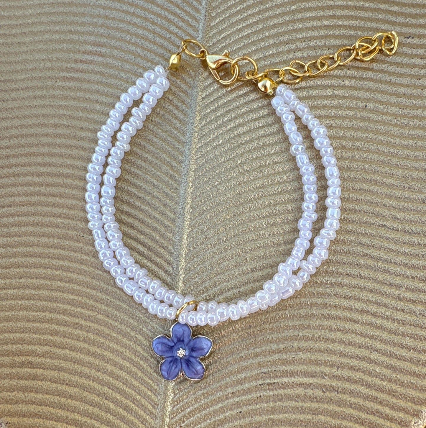Lavender Flower Charm Bracelet | Double Strand Blush Beads Bracelets Consecrated Jewelry Co.