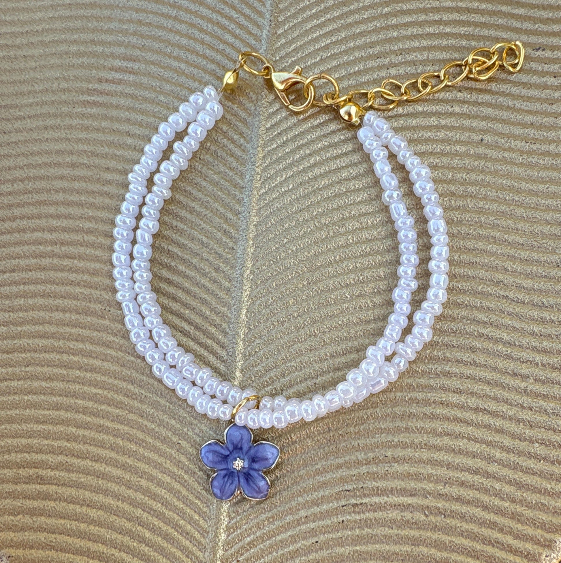 Lavender Flower Charm Bracelet | Double Strand Blush Beads Bracelets Consecrated Jewelry Co.