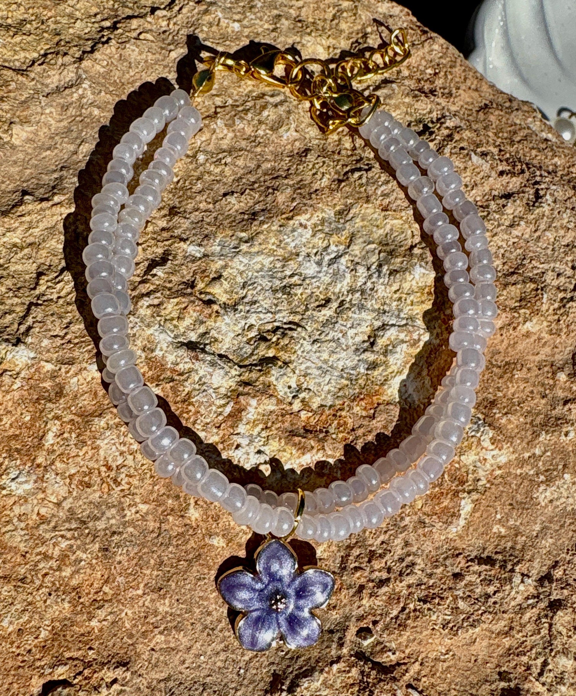 Lavender Flower Charm Bracelet | Double Strand Blush Beads Bracelets Consecrated Jewelry Co.