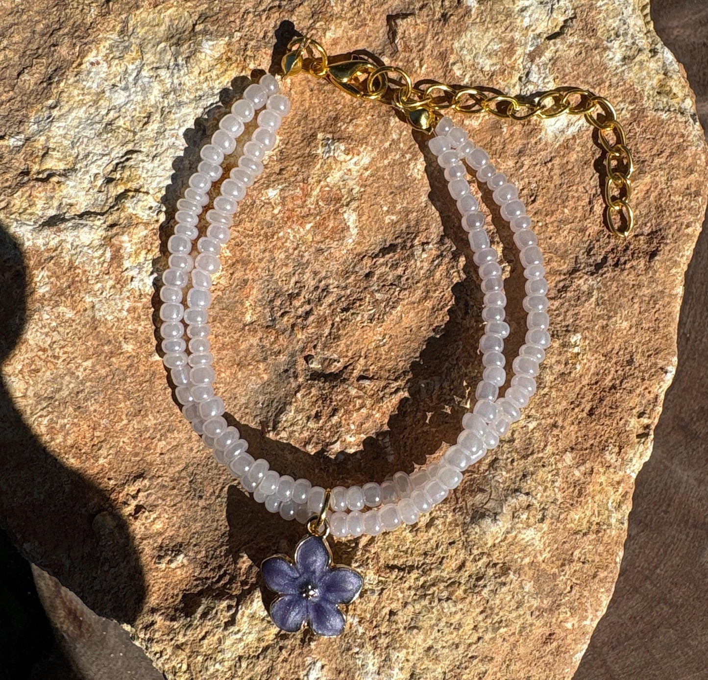 Lavender Flower Charm Bracelet | Double Strand Blush Beads Bracelets Consecrated Jewelry Co.