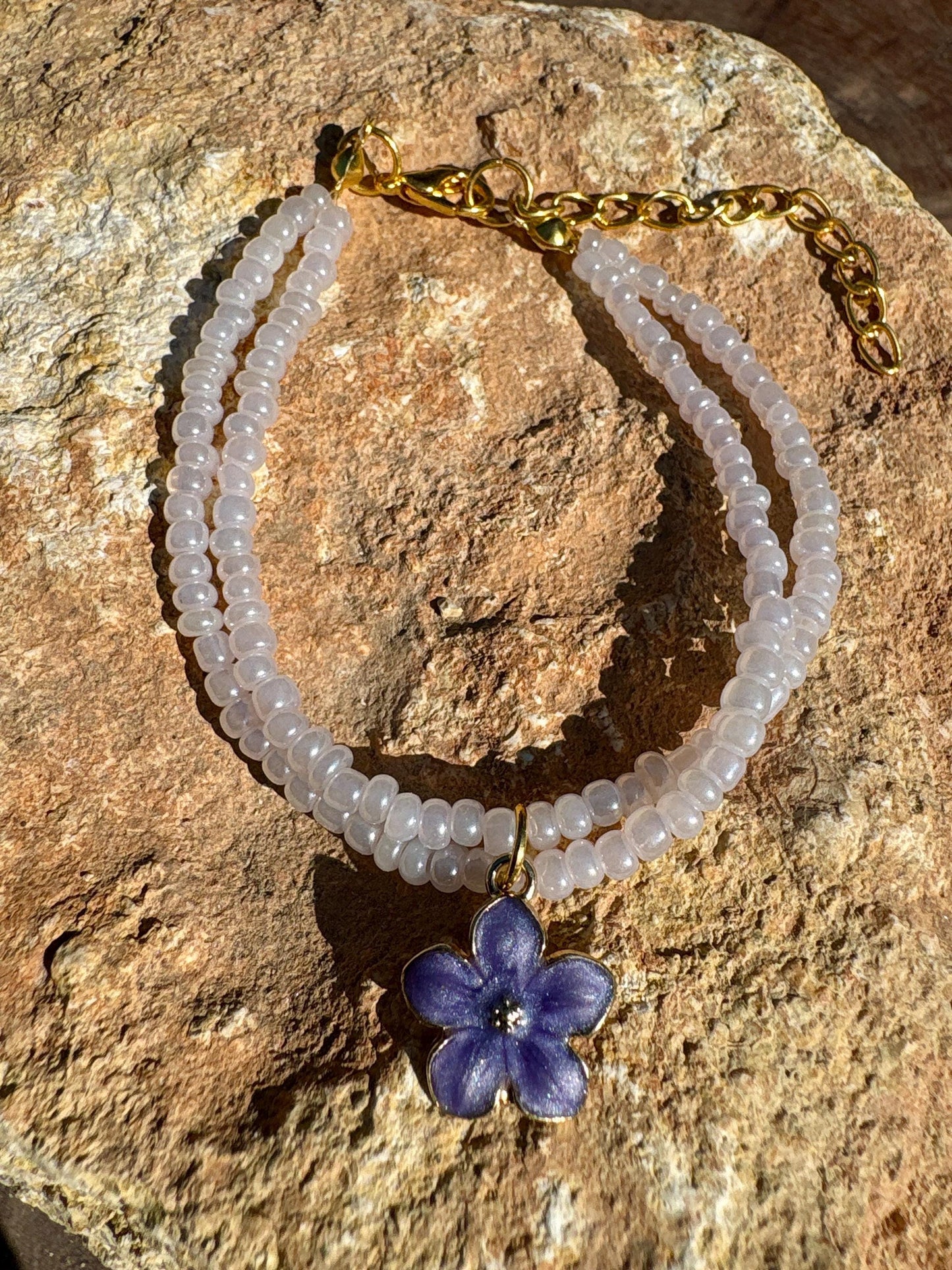 Lavender Flower Charm Bracelet | Double Strand Blush Beads Bracelets Consecrated Jewelry Co.
