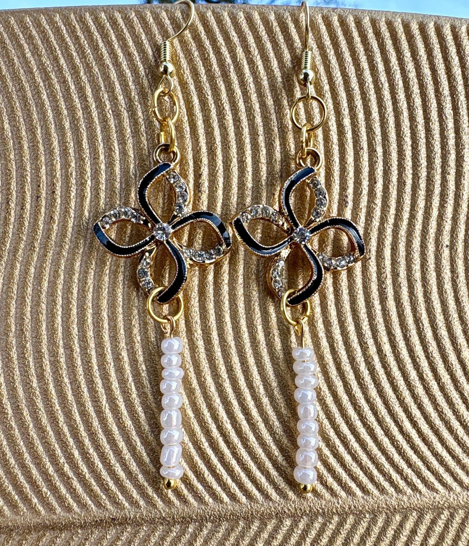 Black & Gold Crystal Earrings | Rhinestone Floral Teardrop Elegant Earrings Consecrated Jewelry Co.