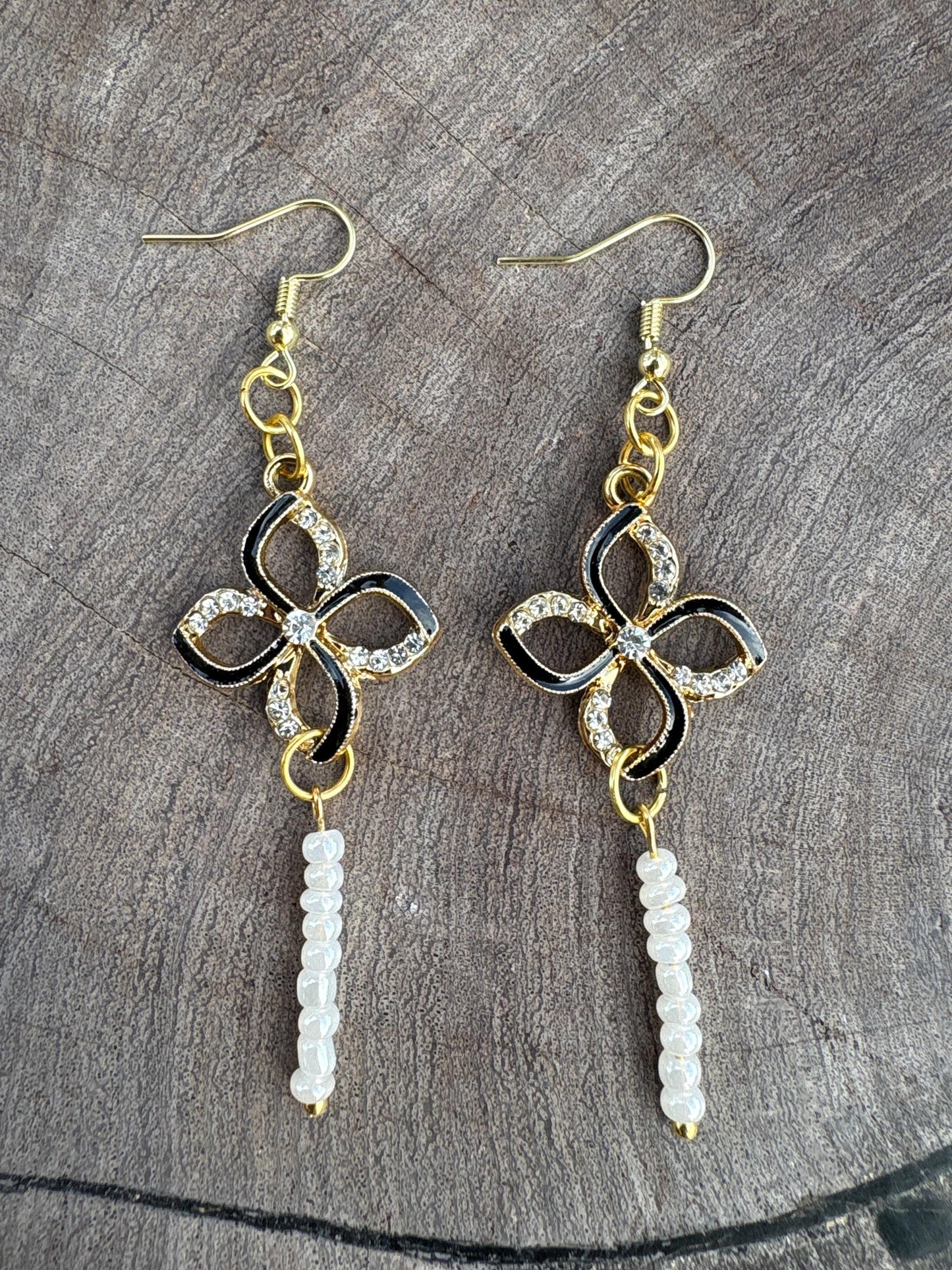 Black & Gold Crystal Earrings | Rhinestone Floral Teardrop Elegant Earrings Consecrated Jewelry Co.