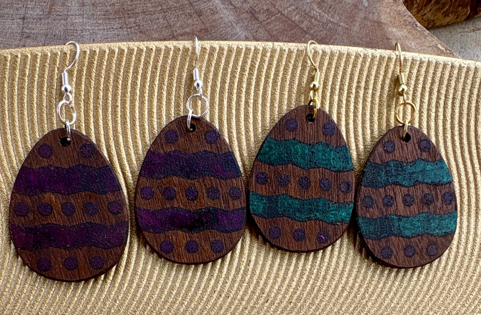 Black Walnut Easter Egg Earrings | Teal Purple Resin Boho Wood Earrings Consecrated Jewelry Co.