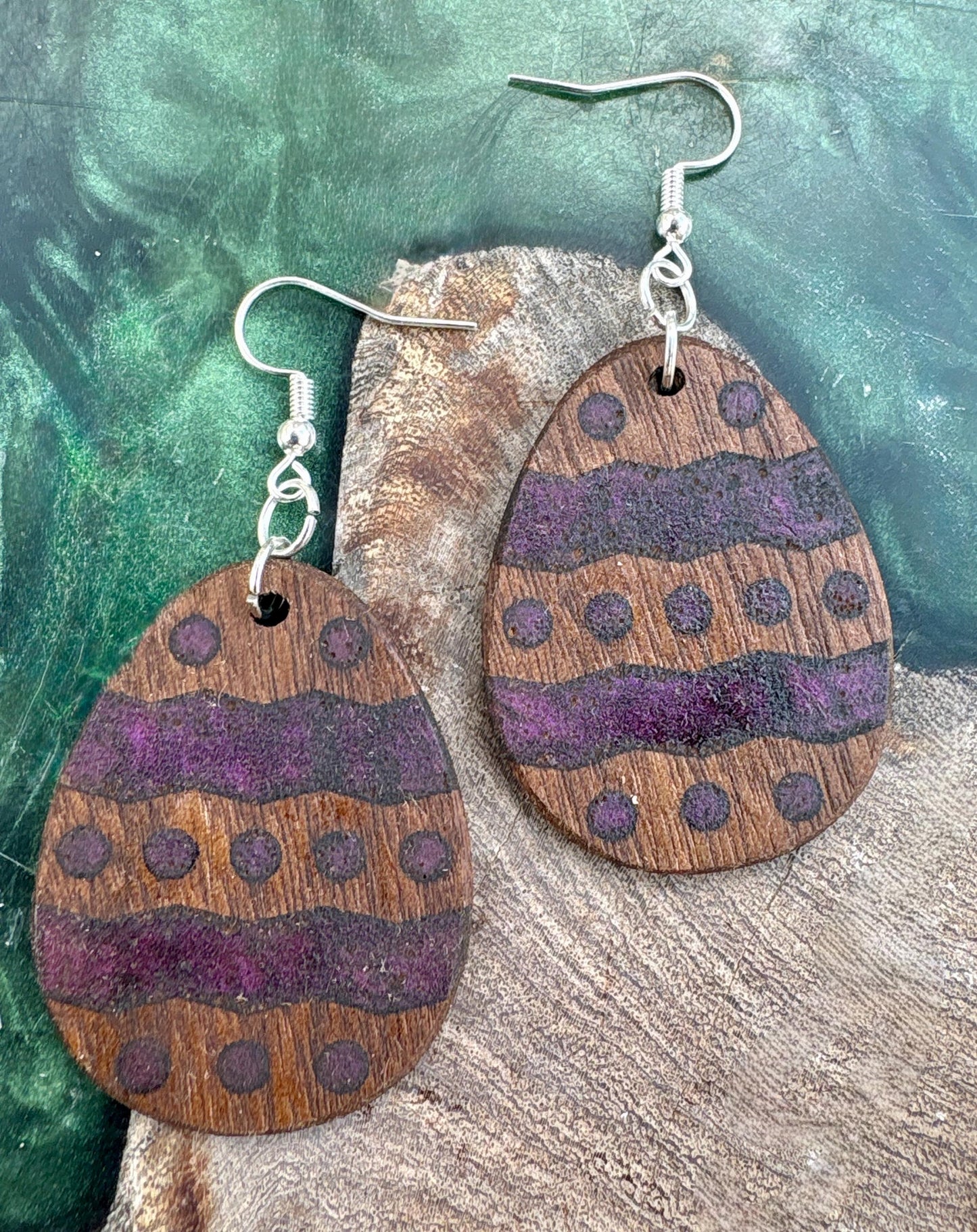 Black Walnut Easter Egg Earrings | Teal Purple Resin Boho Wood Earrings Consecrated Jewelry Co.