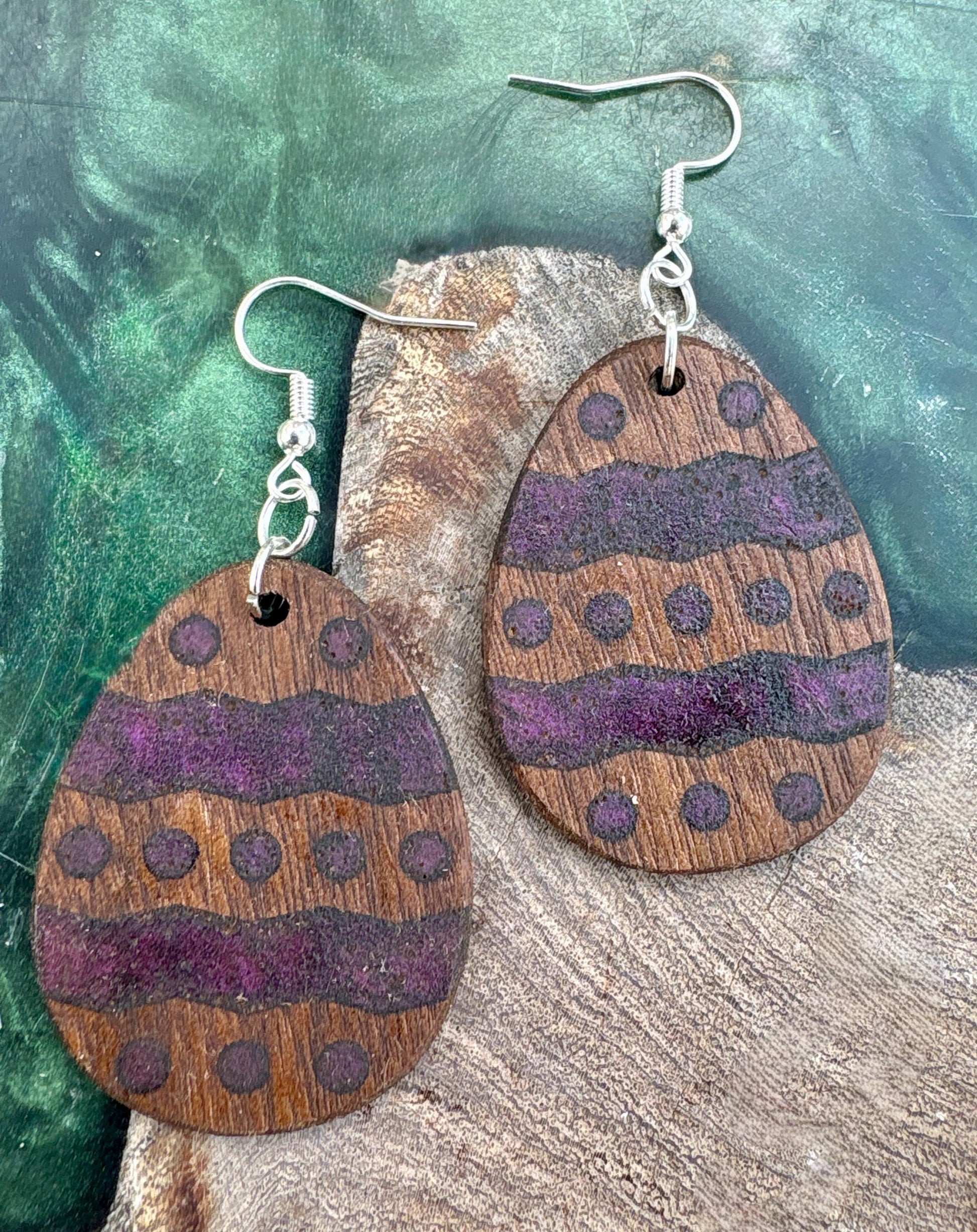 Black Walnut Easter Egg Earrings | Teal Purple Resin Boho Wood Earrings Consecrated Jewelry Co.