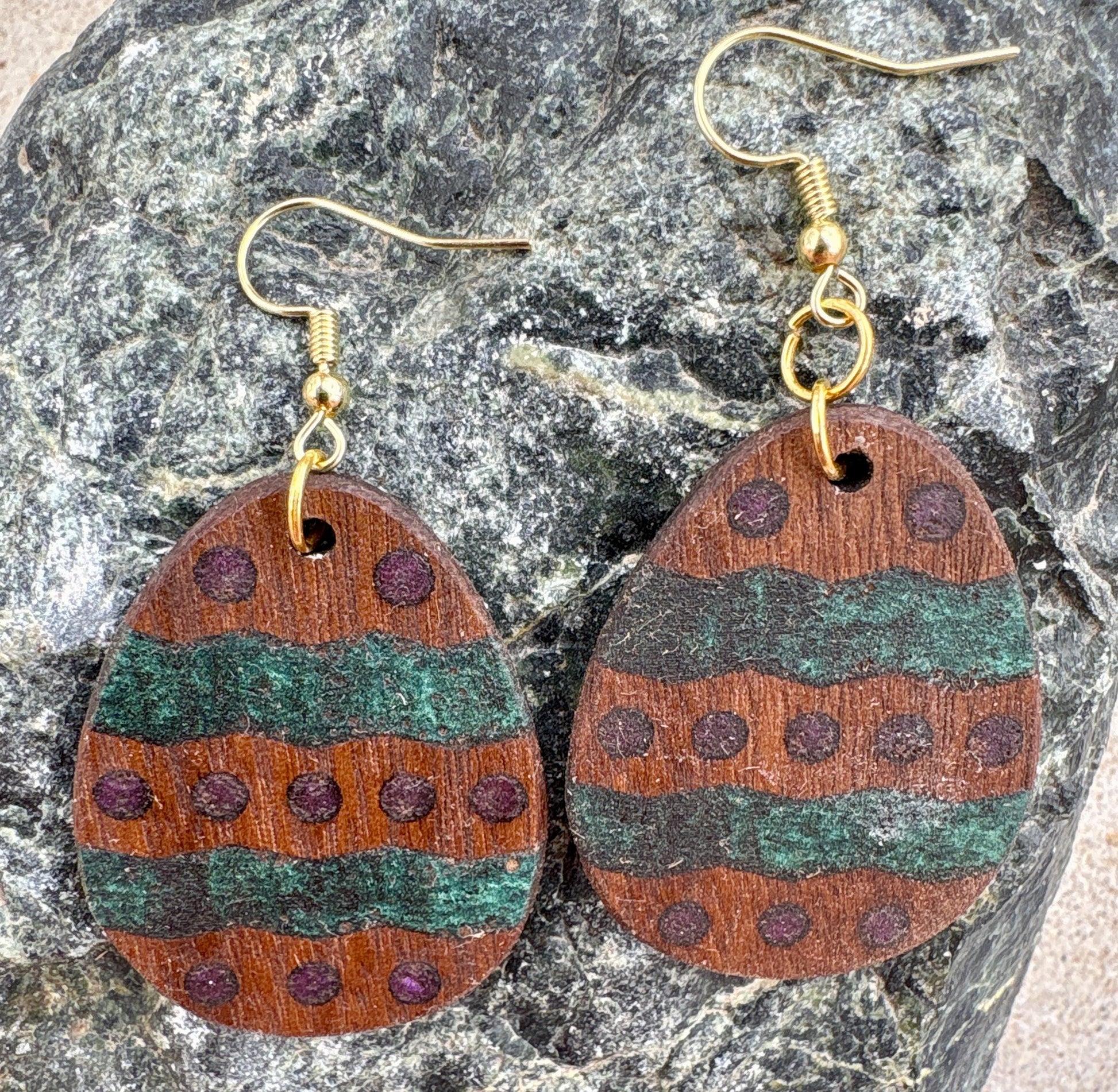 Black Walnut Easter Egg Earrings | Teal Purple Resin Boho Wood Earrings Consecrated Jewelry Co.