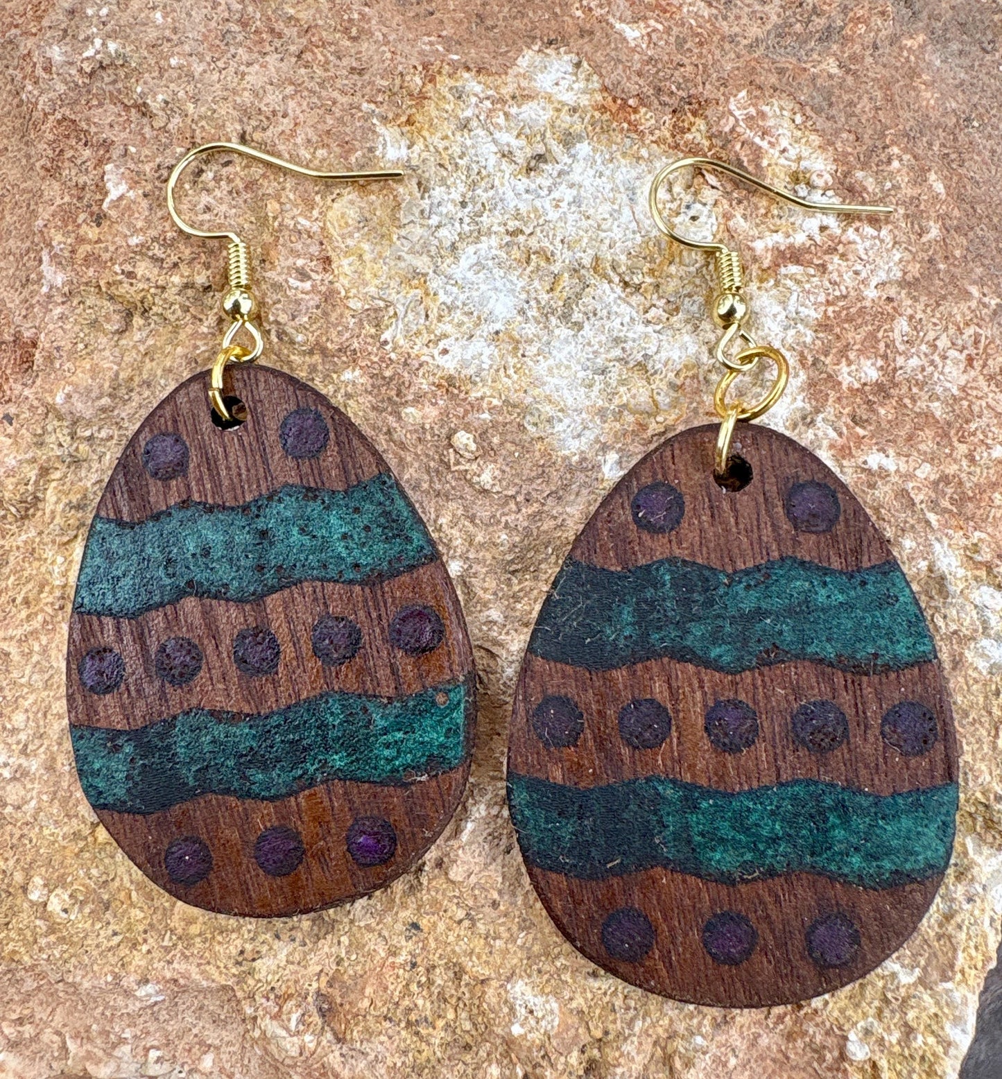 Black Walnut Easter Egg Earrings | Teal Purple Resin Boho Wood Earrings Consecrated Jewelry Co.