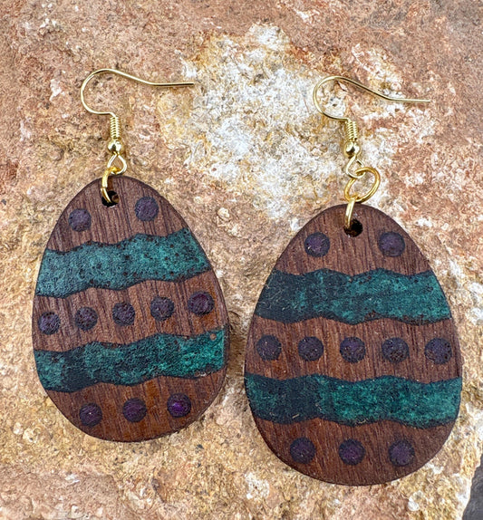 Black Walnut Easter Egg Earrings | Teal Purple Resin Boho Wood Earrings Consecrated Jewelry Co.