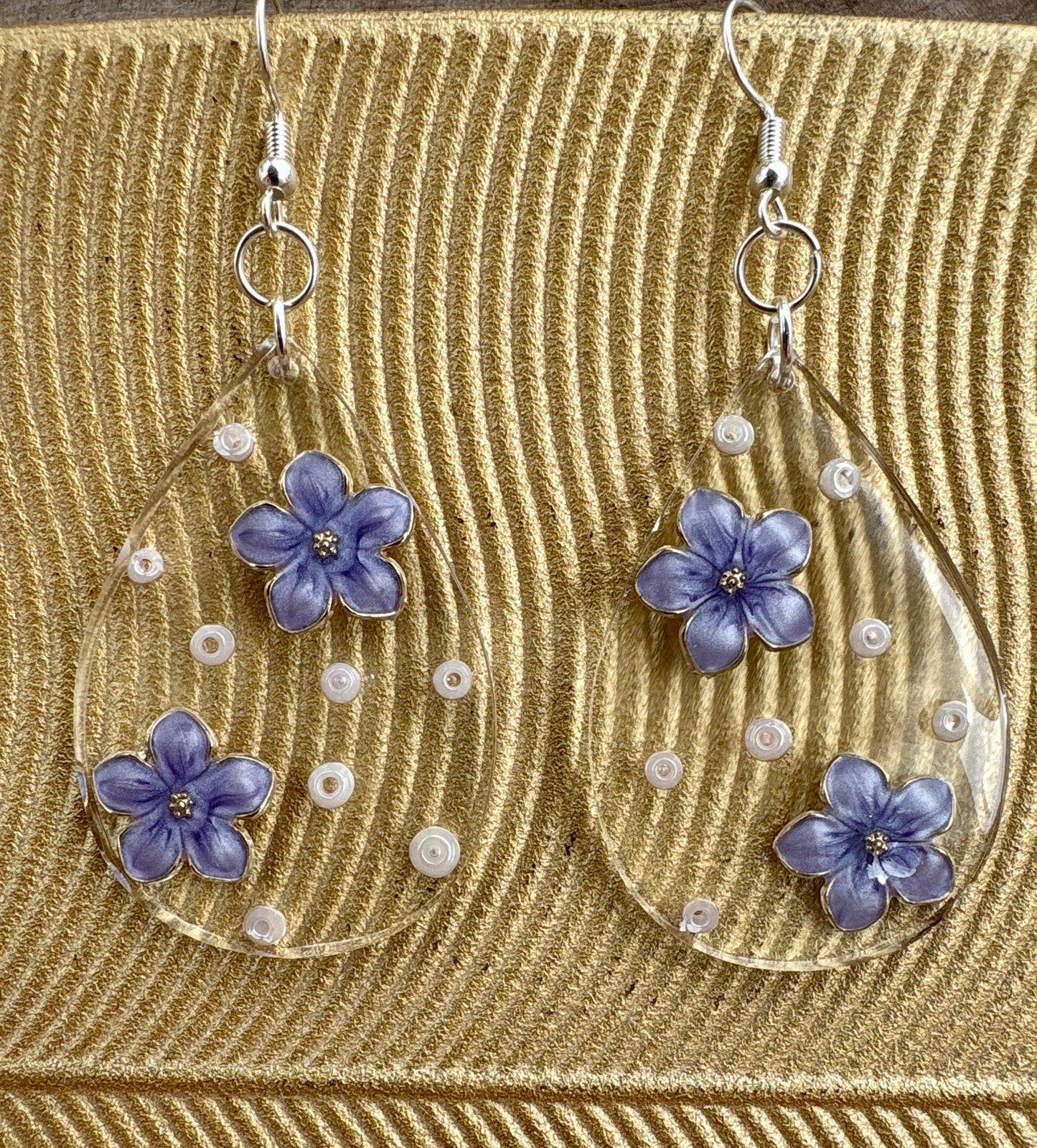 Handmade Floral Resin Teardrop Earrings | Purple Flower & Beads Easter Earrings Consecrated Jewelry Co.