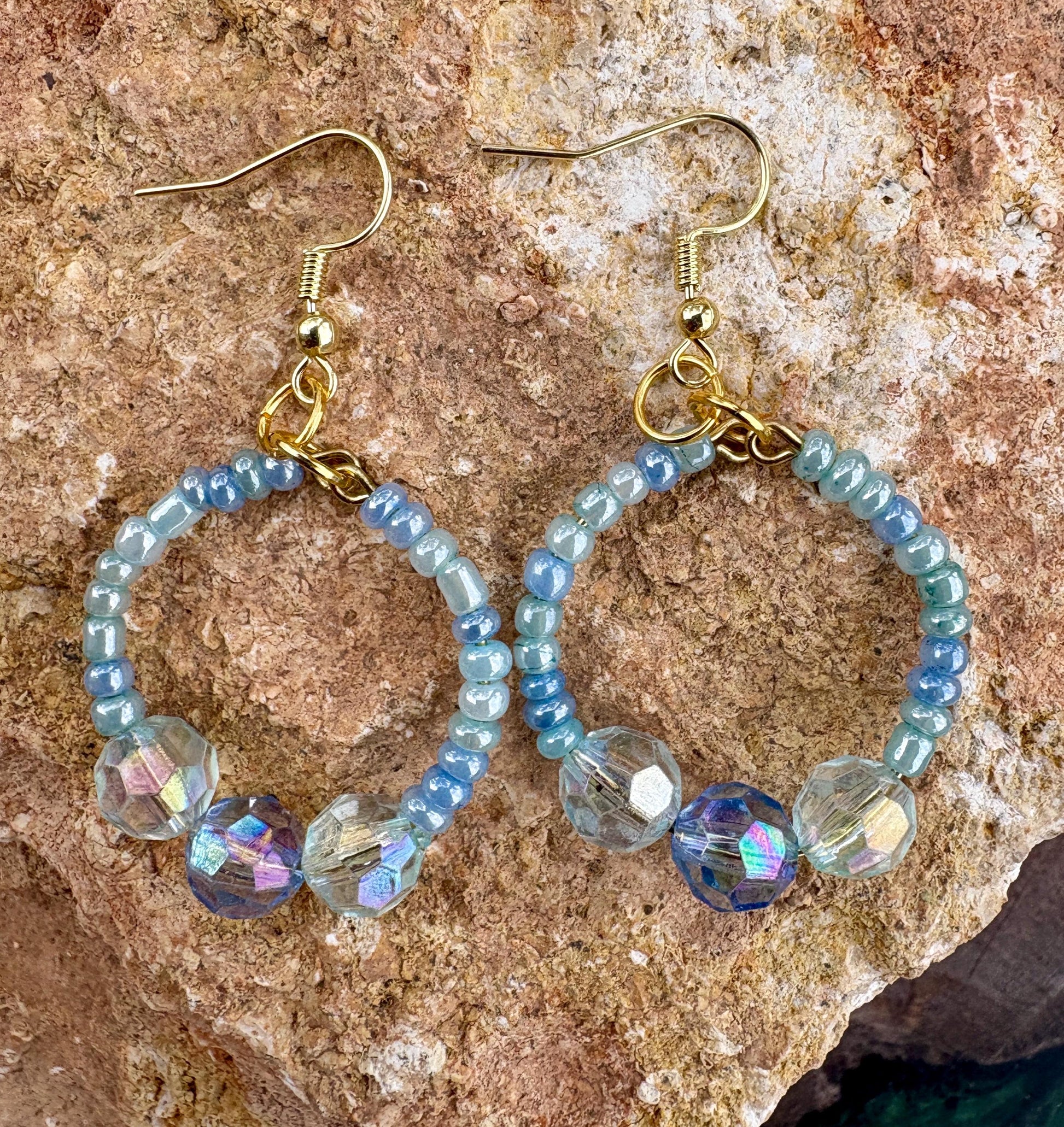 Blue Hoop Earrings | Small & Big Beaded Crystal Dangles Earrings Consecrated Jewelry Co.