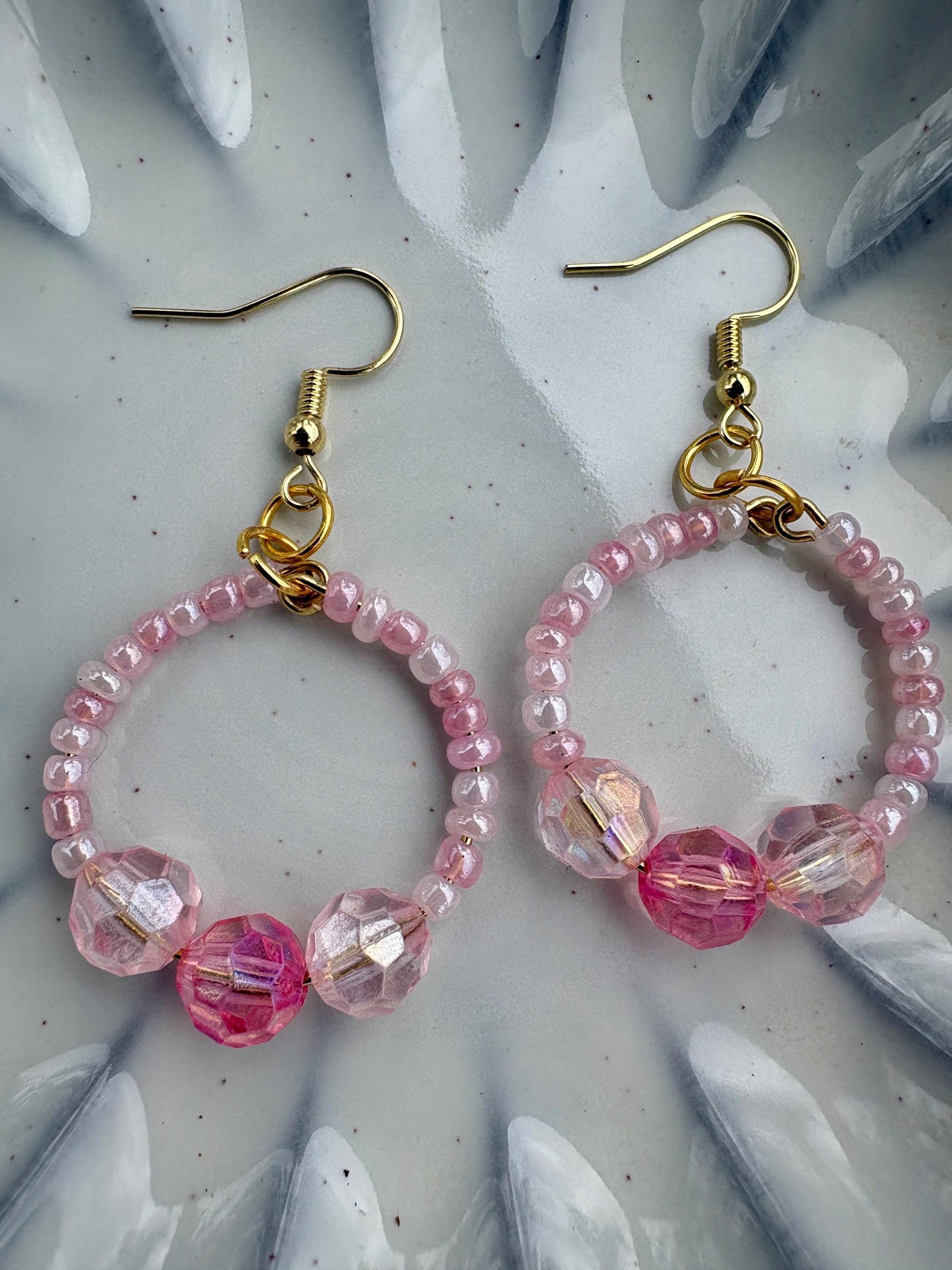 Pink Hoop Earrings | Beaded Crystal Dangles Earrings Consecrated Jewelry Co.