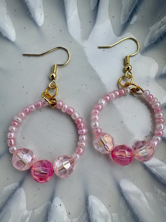 Pink Hoop Earrings | Beaded Crystal Dangles Earrings Consecrated Jewelry Co.