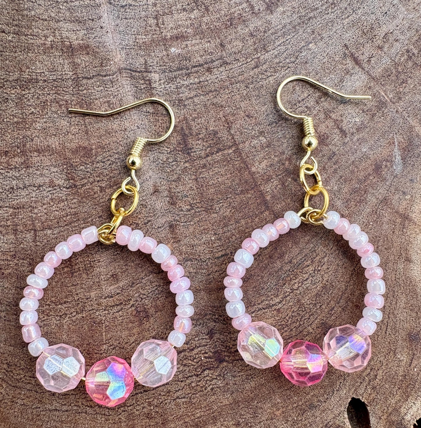 Pink Hoop Earrings | Beaded Crystal Dangles Earrings Consecrated Jewelry Co.