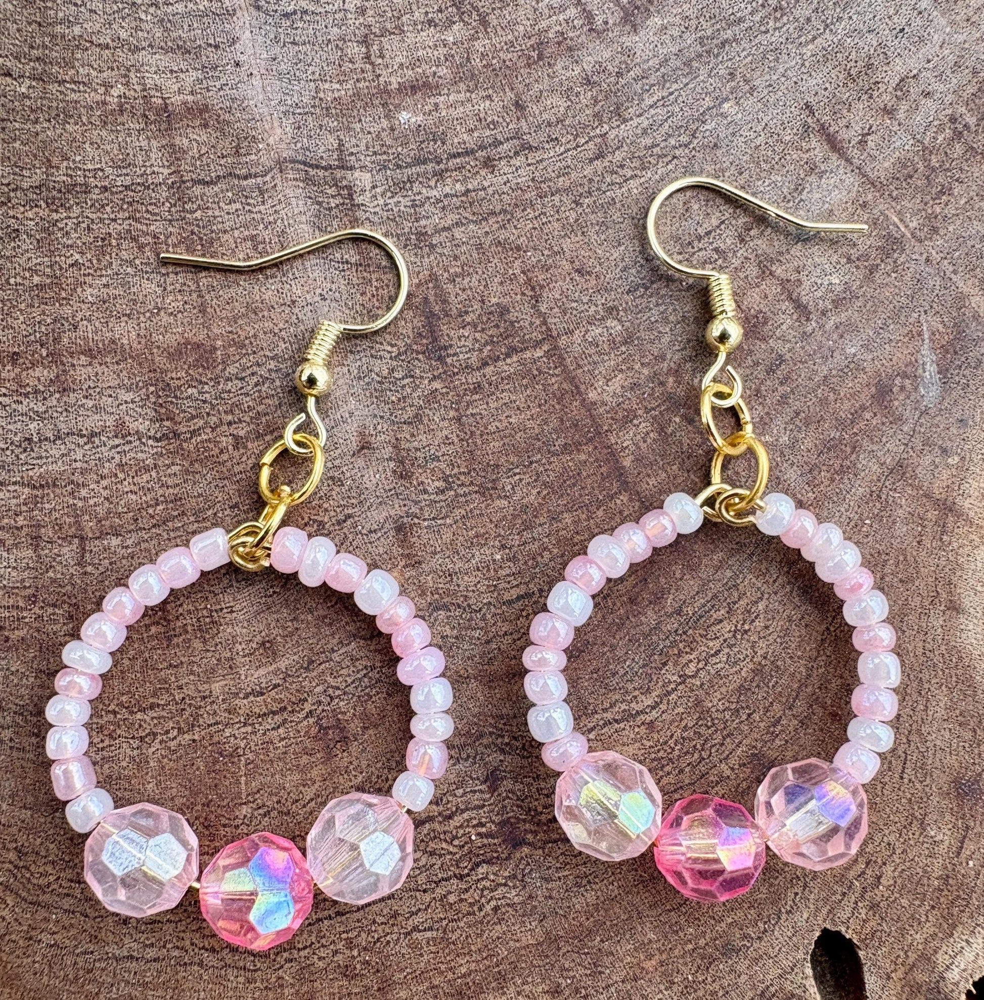 Pink Hoop Earrings | Beaded Crystal Dangles Earrings Consecrated Jewelry Co.