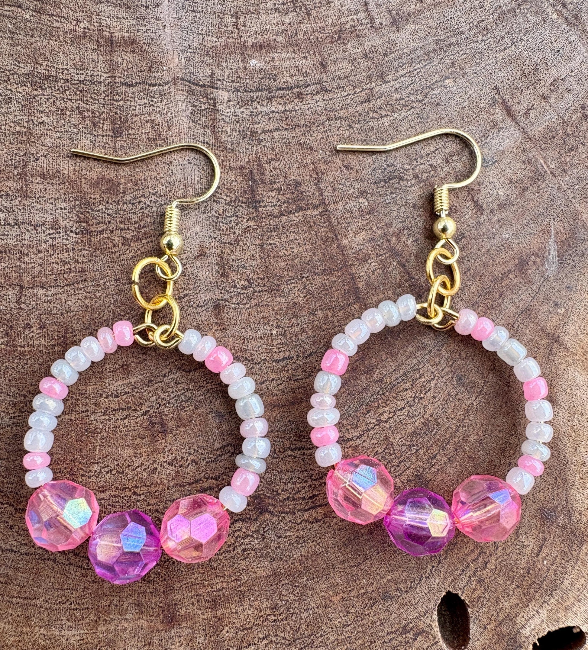 Pink & Purple Hoop Earrings | Beaded Crystal Dangles Earrings Consecrated Jewelry Co.