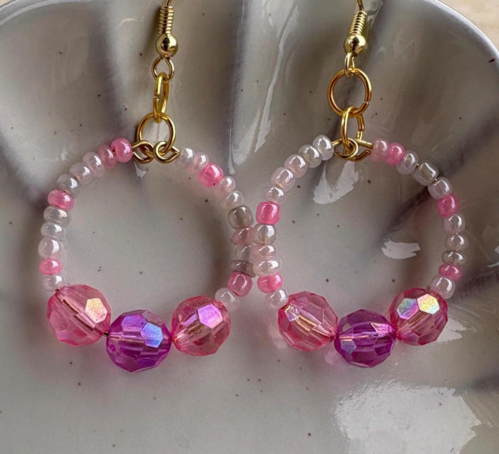 Pink & Purple Hoop Earrings | Beaded Crystal Dangles Earrings Consecrated Jewelry Co.