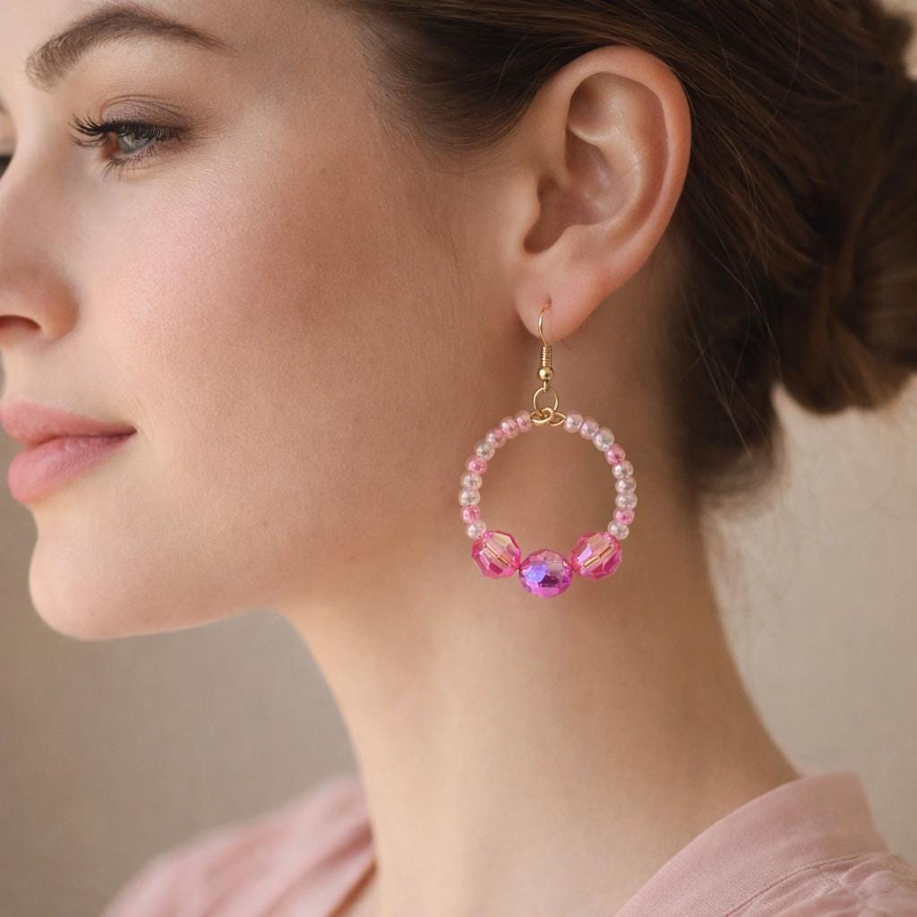 Pink & Purple Hoop Earrings | Beaded Crystal Dangles Earrings Consecrated Jewelry Co.