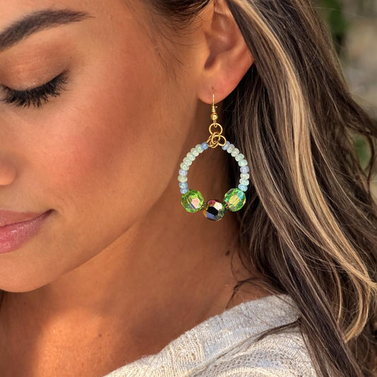 Blue & Green Hoop Earrings | Beaded Crystal Dangles Earrings Consecrated Jewelry Co.